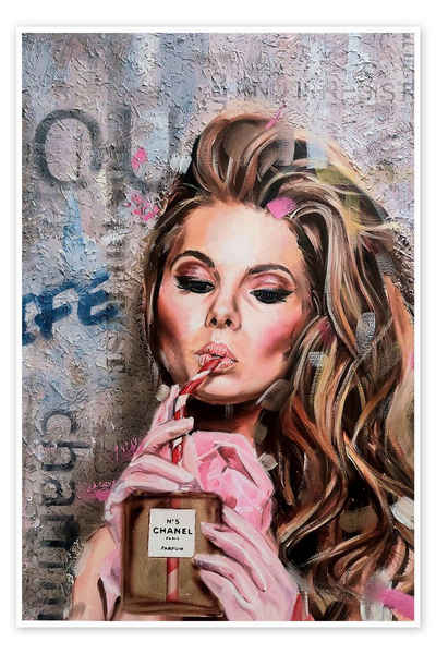 Posterlounge Poster Simona Zecca, Woman drinking Chanel Perfume, Badezimmer Modern Illustration