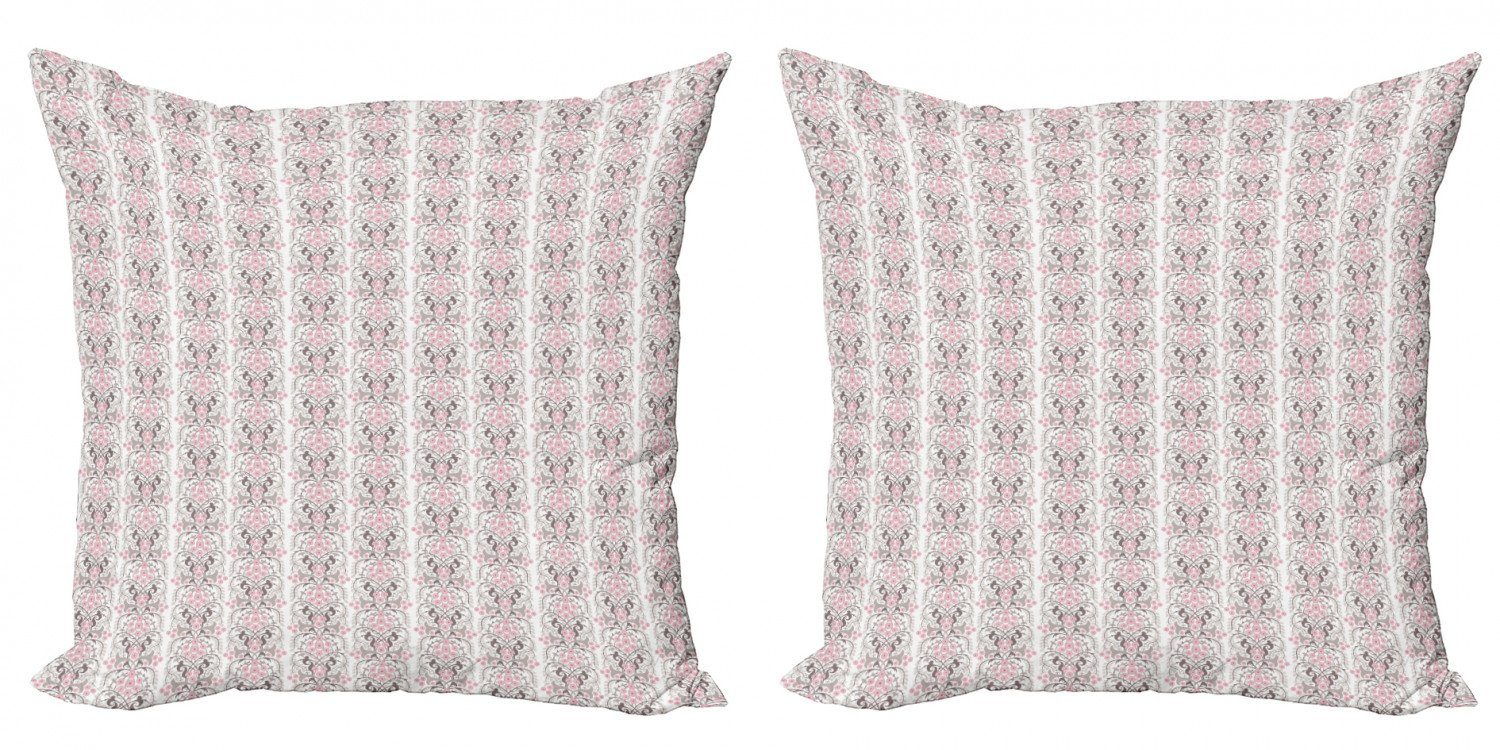Kissenbezüge Modern (2 Botanik Pastellton Digitaldruck, Damast in Stück), Accent Floral Abakuhaus Doppelseitiger