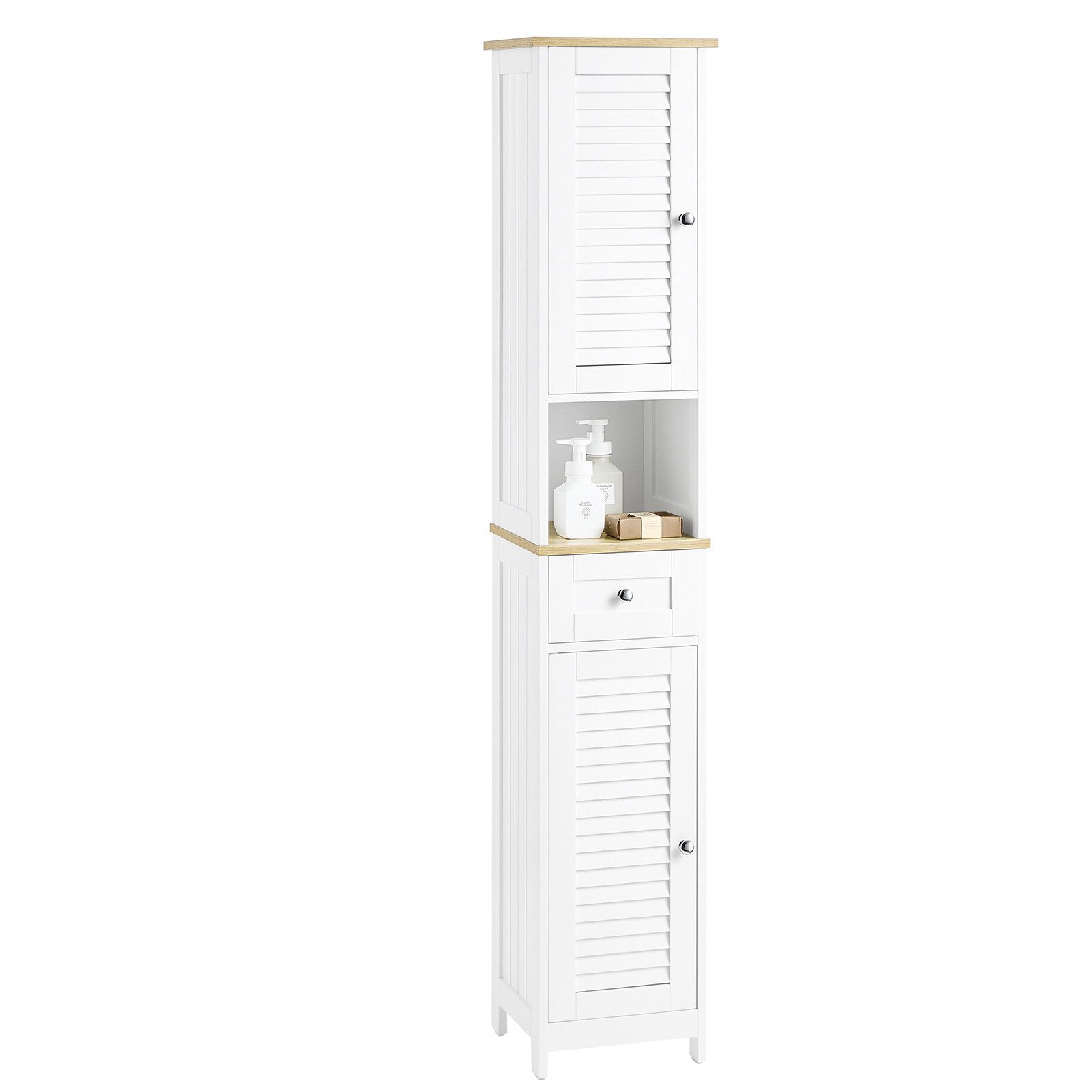 SoBuy Hochschrank mit 1 Offenem Fach Badschrank Weißnatur FRG236-WN günstig online kaufen