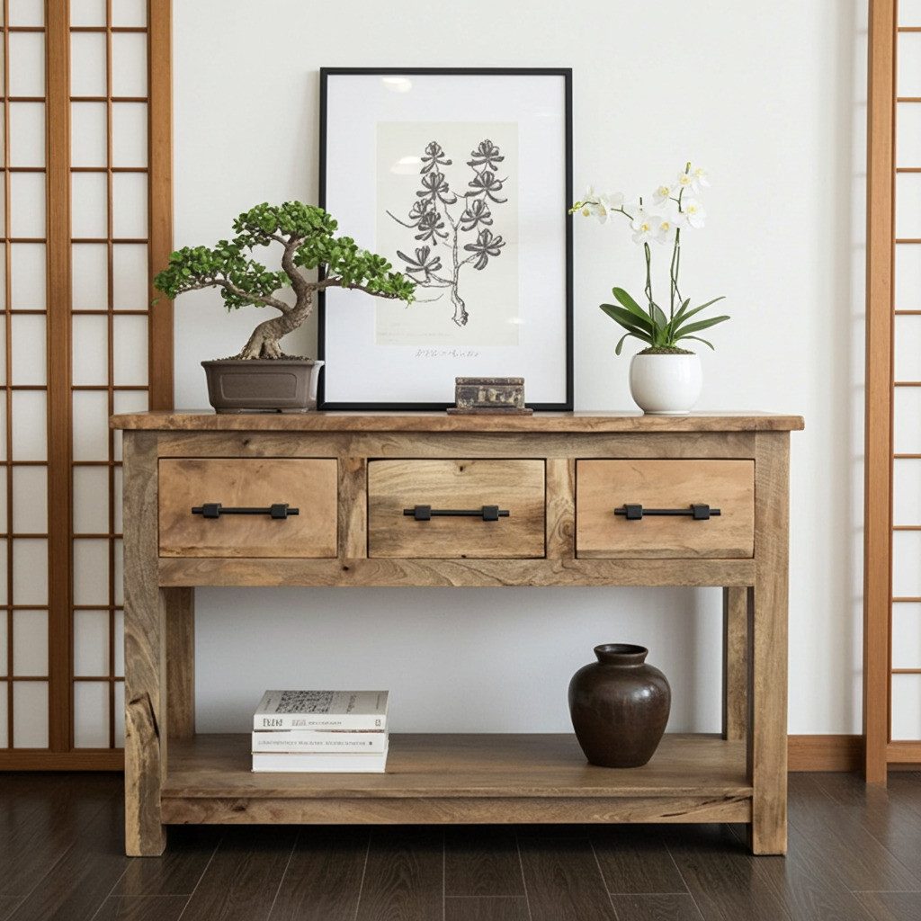 OPIUM OUTLET Kommode Asia Möbel Sideboard Konsole Schrank komplett montiert (Massivholz), Mangoholz naturbelassen, indisch asiatisch orientalisch, Landhaus-Stil