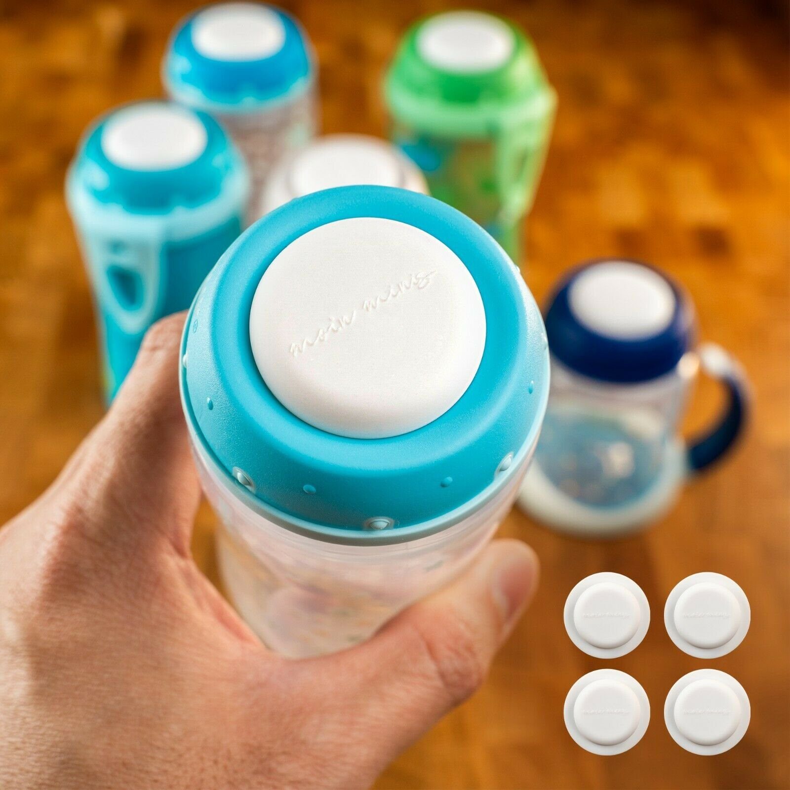 Babyflasche moin minis 4er Set Verschluss-Deckel / Plättchen für NUK-Flaschen