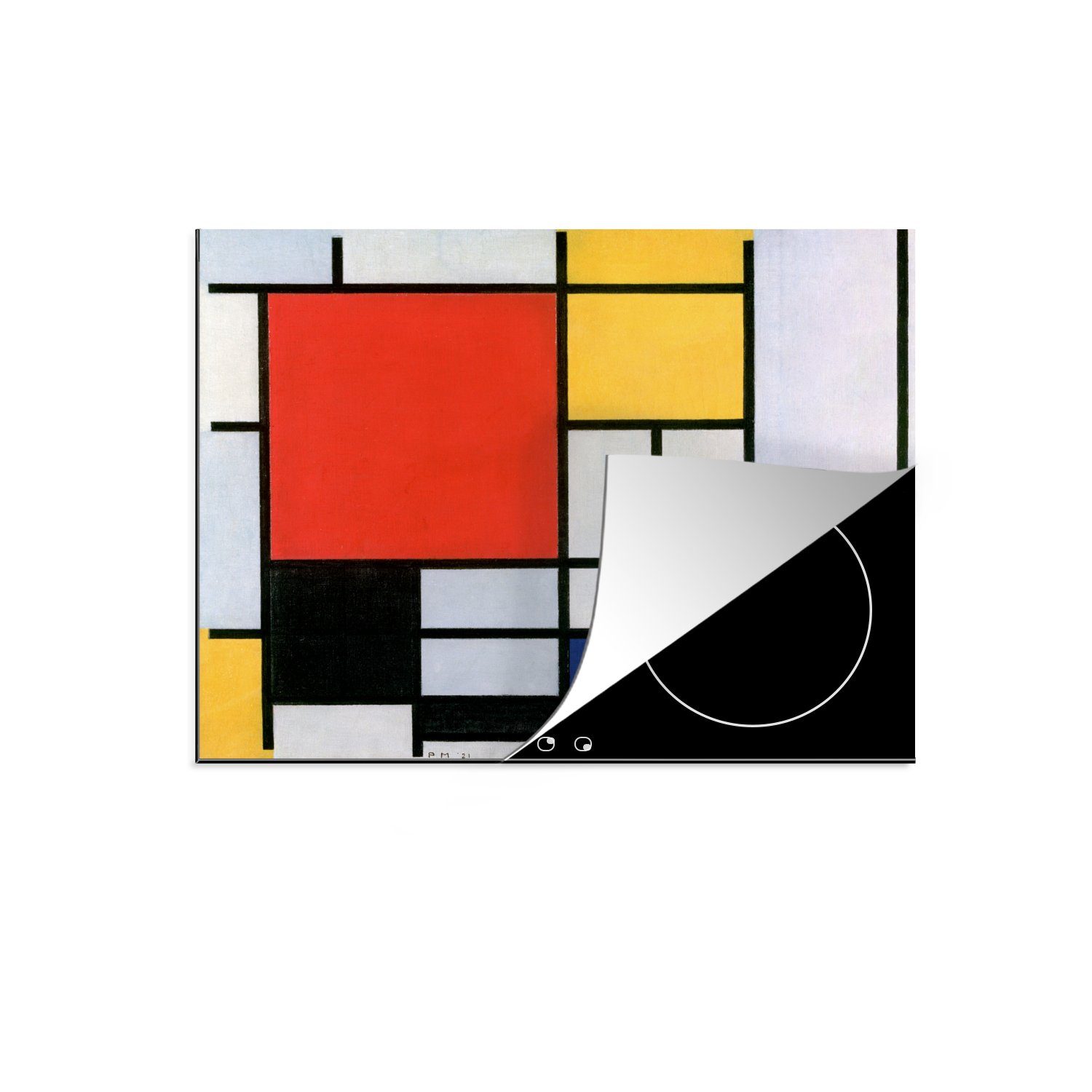 Induktionskochfeld, Meister, Kunst cm, Alte Herdblende-/Abdeckplatte 59x51 - (1 Vinyl, Induktionsschutz, tlg), MuchoWow Ceranfeldabdeckung - Mondrian