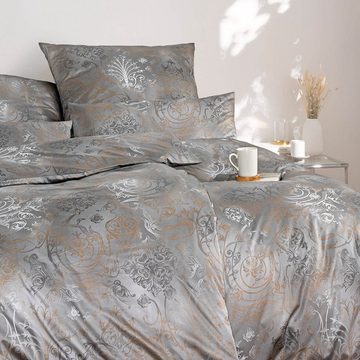 Bettwäsche Svizzera 2054 810 Grau Schweizer Premium-Satin, Estella, Satin, 3 teilig, Barock, Ornamente