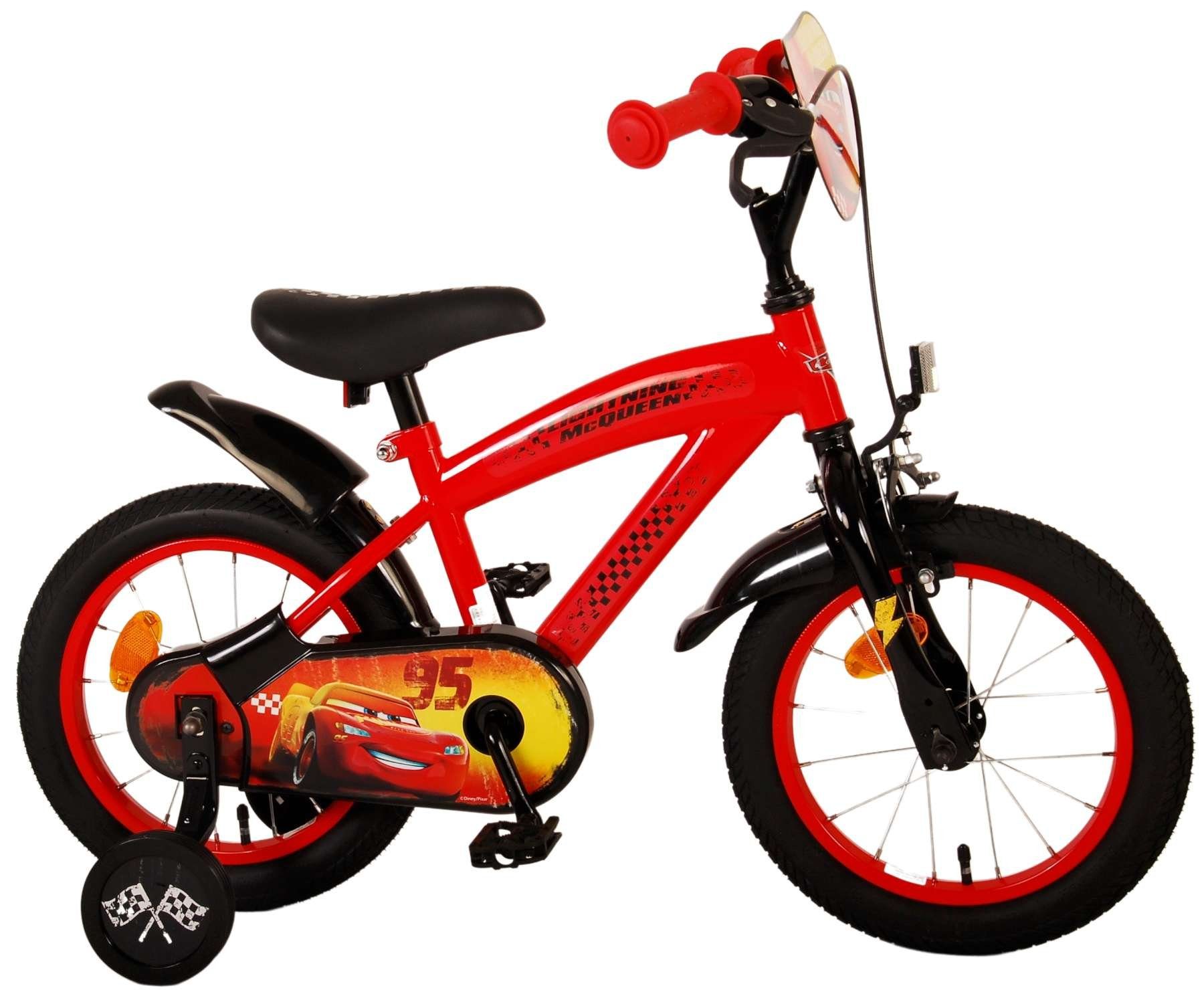 TPFSports Rot Rutschfeste Zoll Fahrrad Kinder 14 Disney 1 Stützrädern Fahrrad Cars Sicherheitsgriffe), (Jungs Zoll, mit Kinderfahrrad - 14 Gang, -