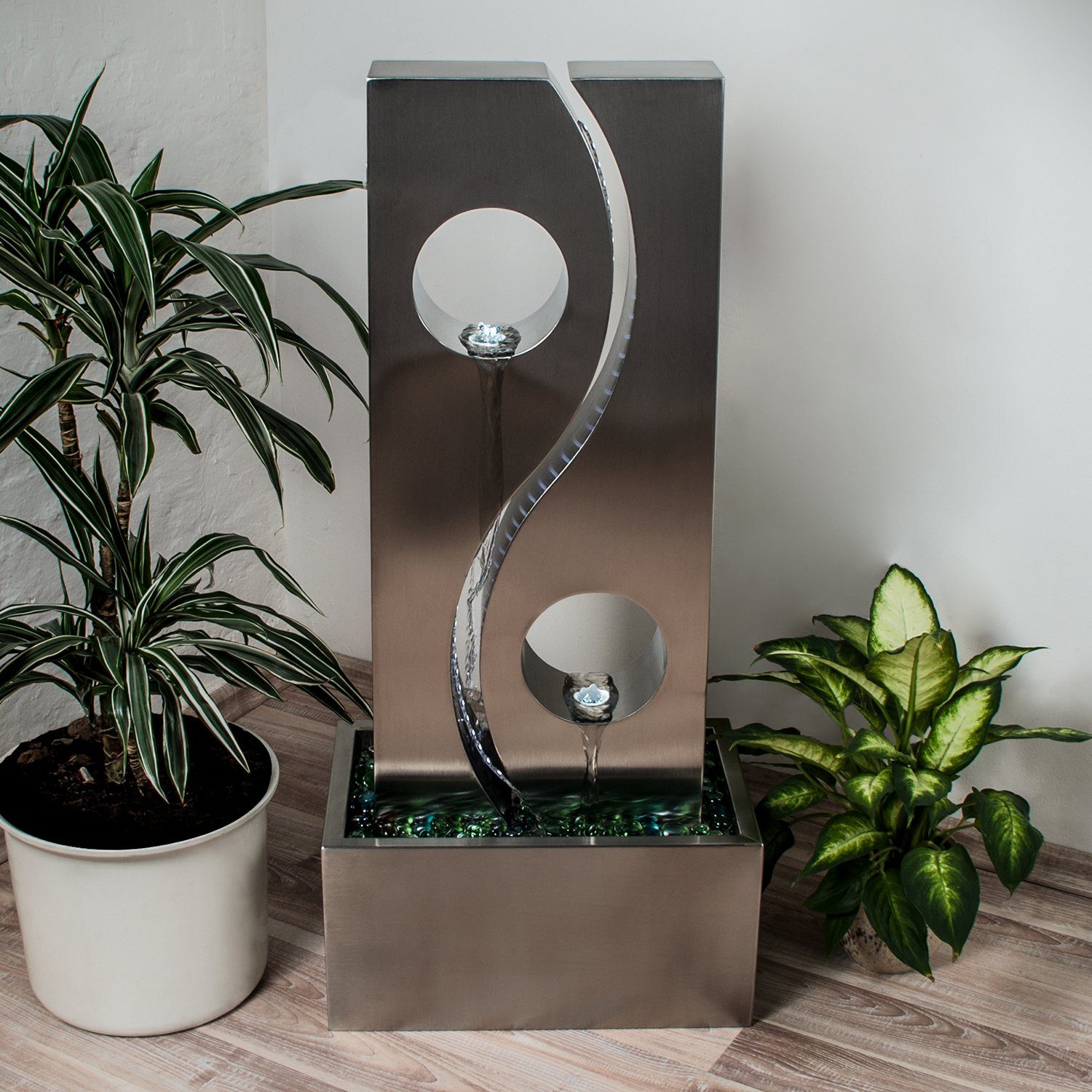 Köhko Zimmerbrunnen "YIN Yang" mit LED Rund ca. Ø 48 CM Springbrunnen mit B günstig online kaufen