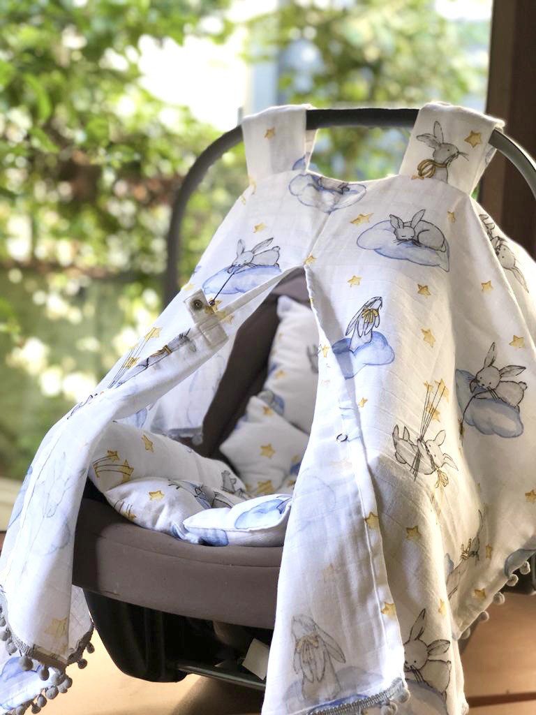 Baby Fancyroom Babyschale Babyschalen Set Sichtschutz Sitzauflage Einschlagdecke Maxi Cosi, ab: ab Geburt, (2-tlg., Sonnenschutz und kuschelige Sitzauflage), Musselin, Ersatz für Einschlagdecke