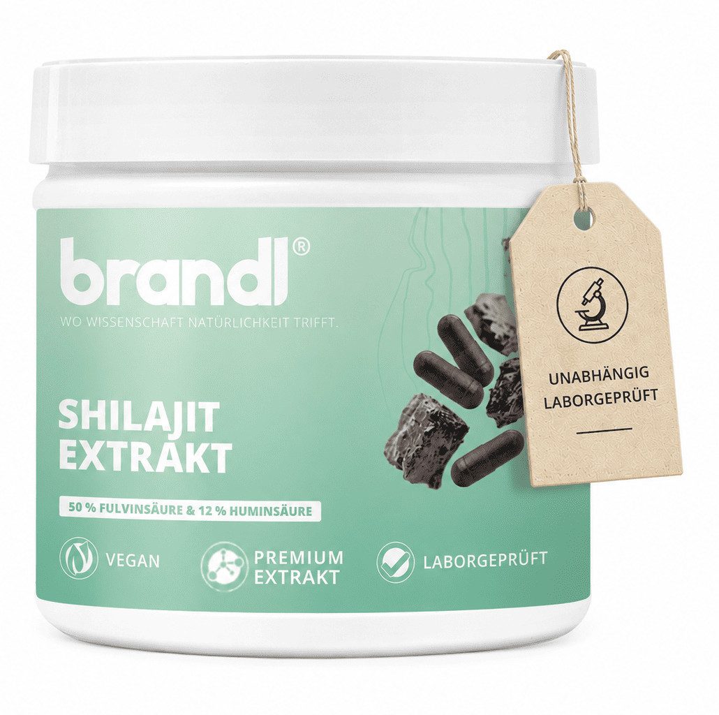 Brandl Nutrition Shilajit Kapseln - 500mg Extrakt mit 50% Fulvinsäure & 12% Huminsäure Kapseln, Angenehme Kapselgröße mit einzigartigem 10:1 Extrakt Verhältnis