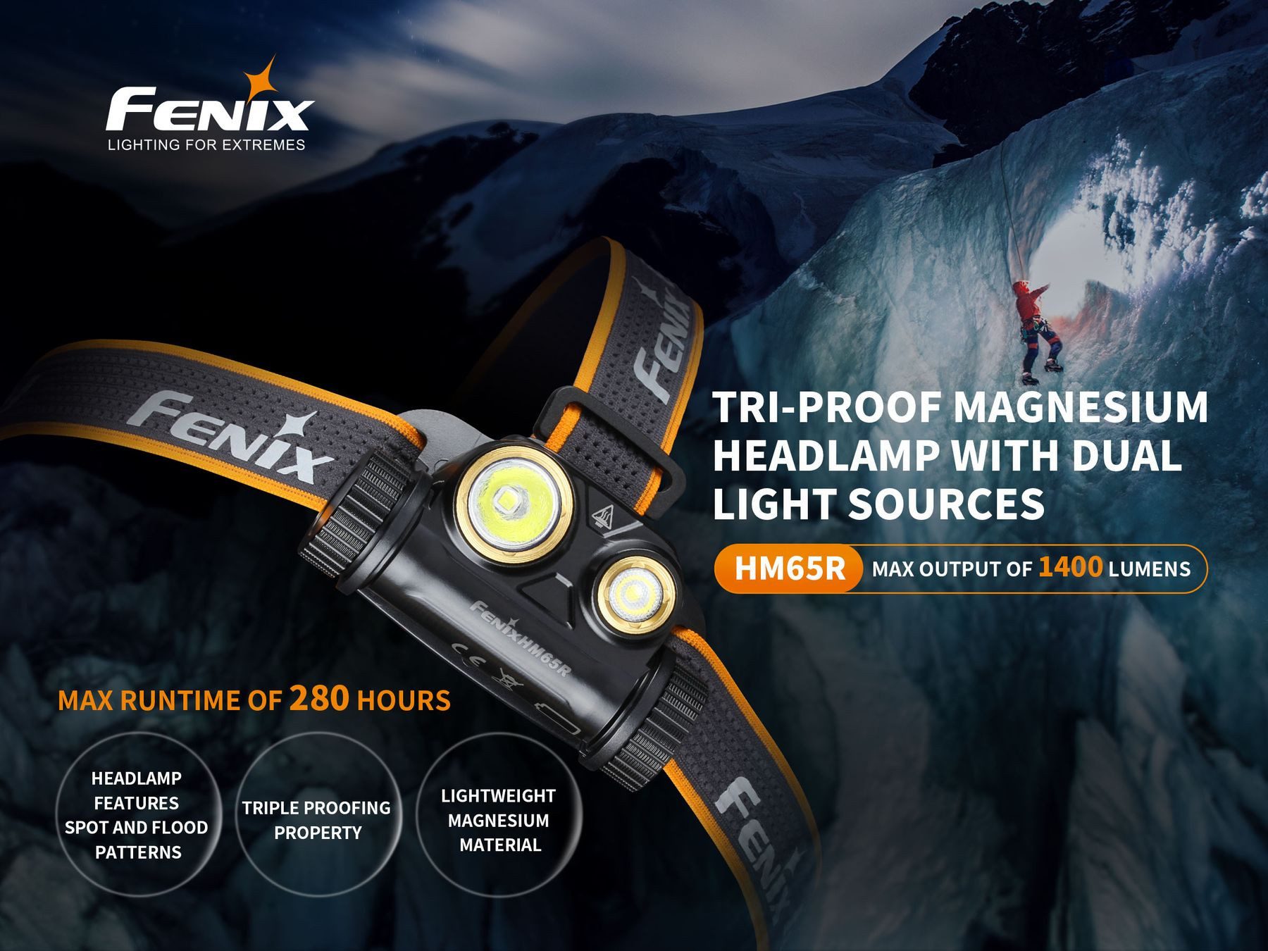 Fenix LED Stirnlampe HM65R 1400 Lumen aufladbare 18650 Akku Stirnlampe (1-St)