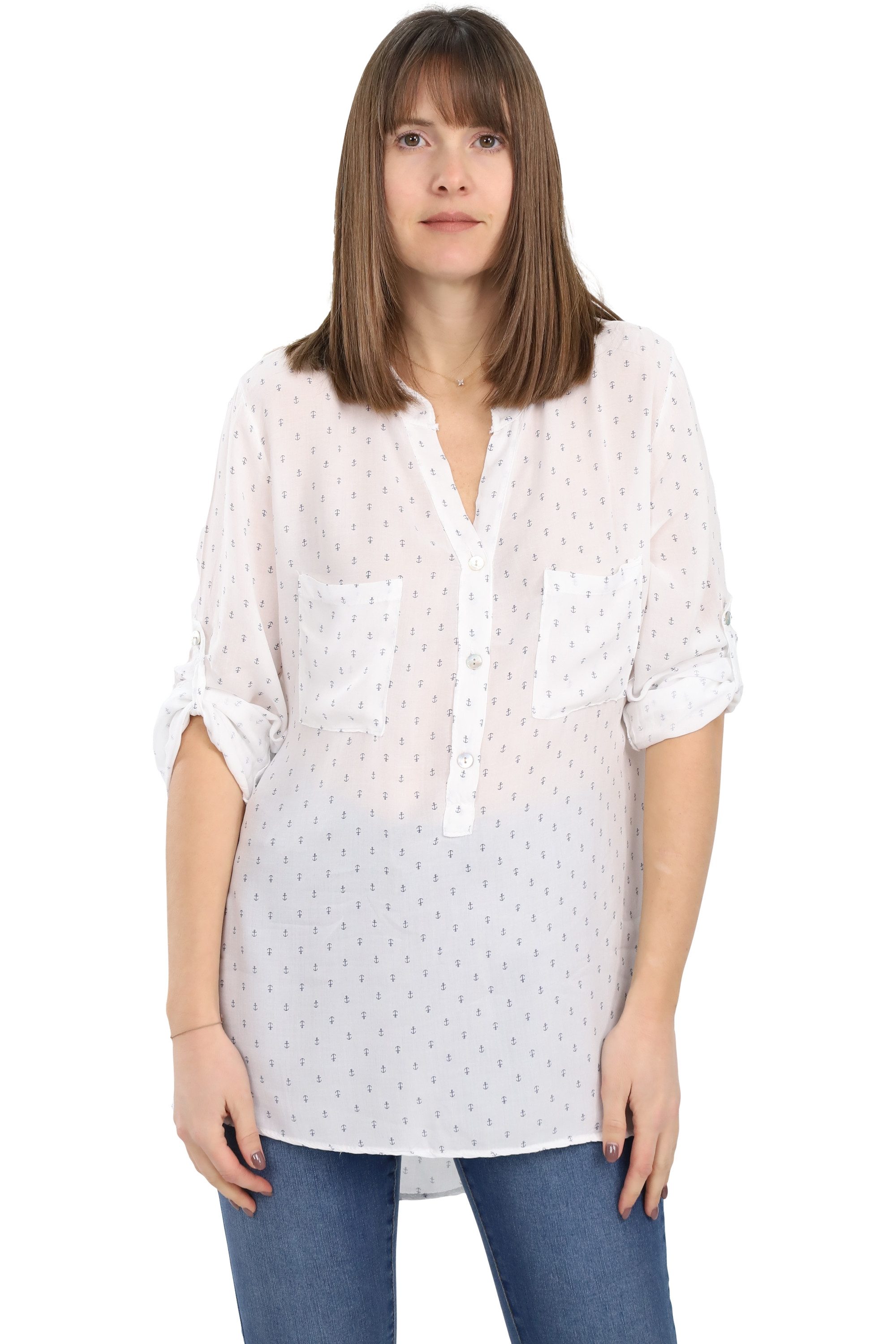 Schlupfbluse malito Damen Bluse mit Anker Print, Tunika mit ¾ Armen, Blusenshirt