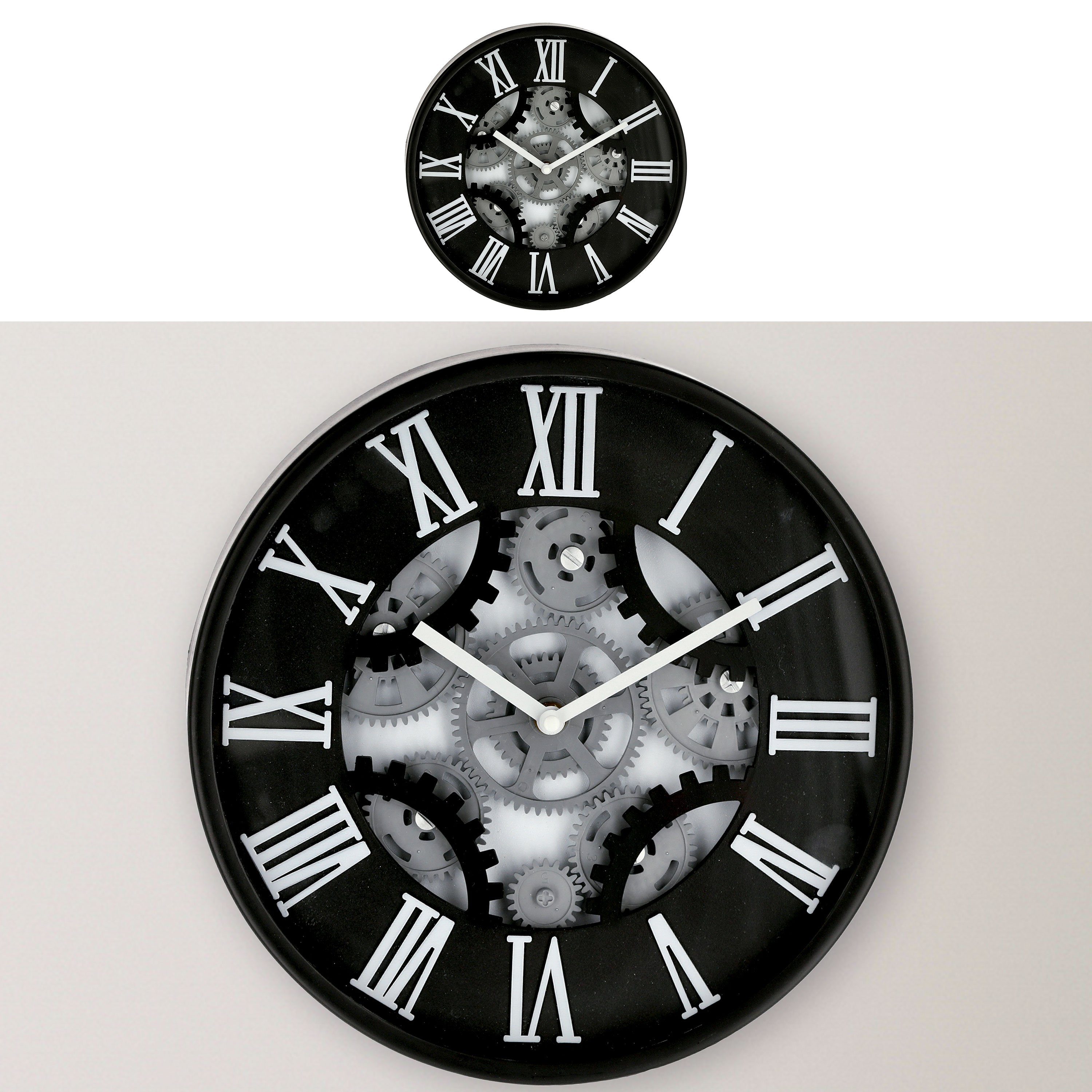CEPEWA Wanduhr Wanduhr Zahnrad schwarz Ø30x5,5cm Batterie