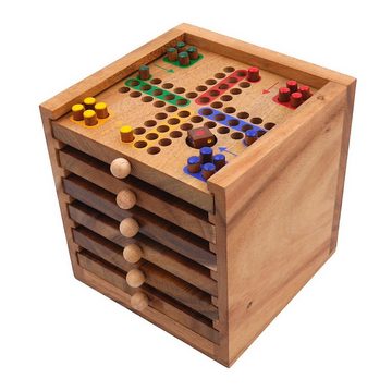 ROMBOL Denkspiele Spiel, Brettspiel Tolle Spielesammlung, 6 verschiedene Spiele aus Holz in einer Holzbox, Holzspiel