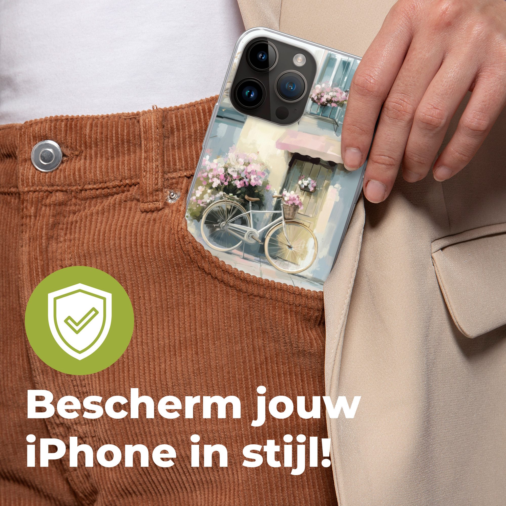 MuchoWow Handyhülle für Apple iPhone 14 Pro Max Fahrrad - Pastellfarben - Blumen, Smartphone-Bumper, Print, Handy Schutzhülle Dünn