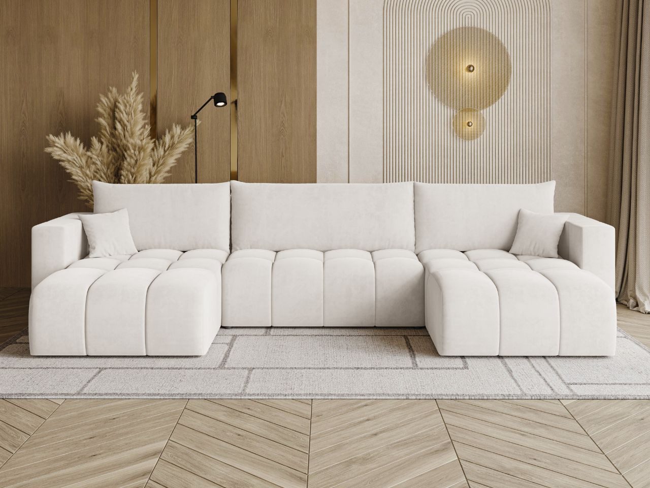 GrainGold Ecksofa U-Form Neva U, Set, Schlaffunktion, Freistehende, Bettkasten, DL-Mechanismus