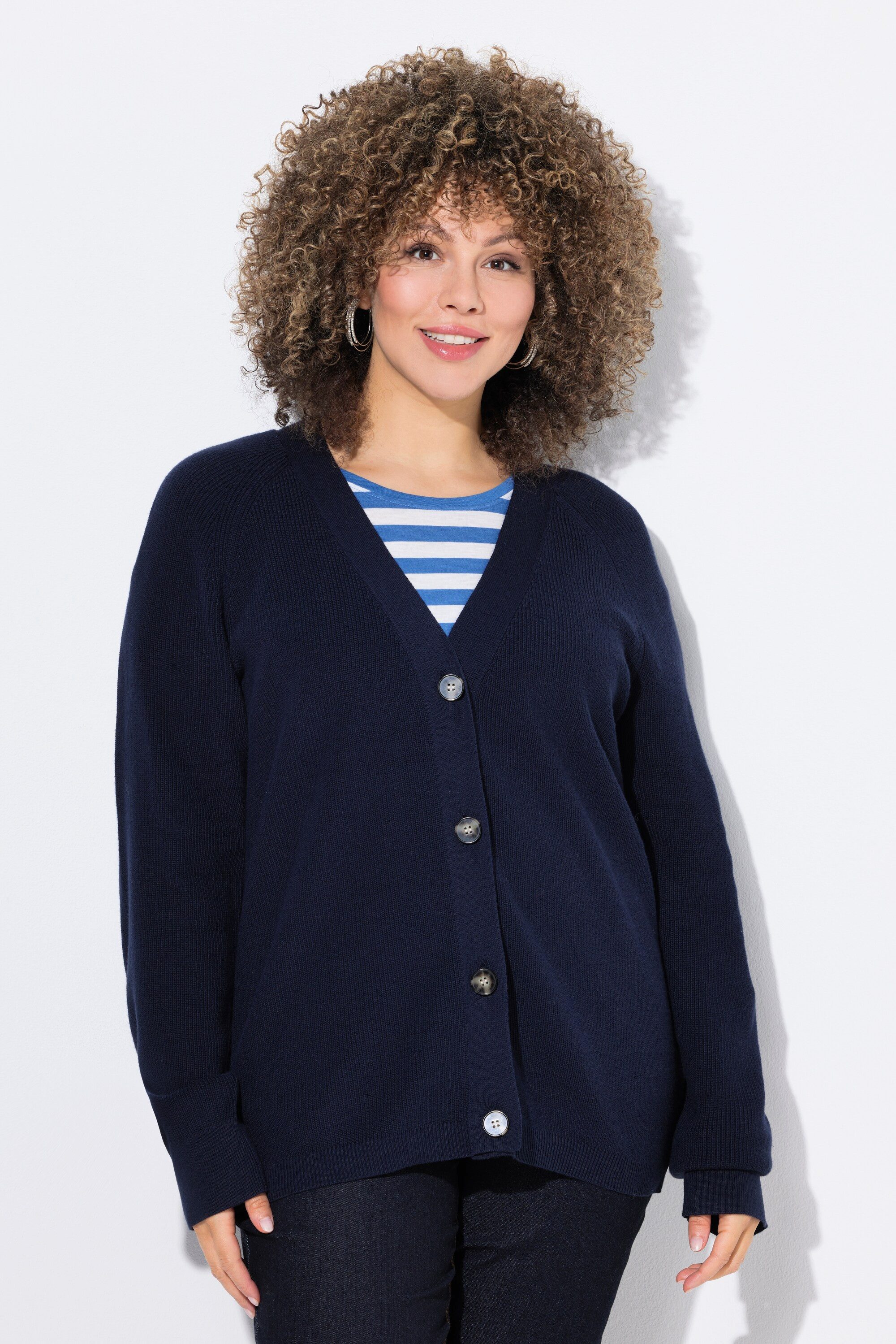 Ulla Popken Cardigan Strickjacke Knöpfe V-Ausschnitt Langarm günstig online kaufen
