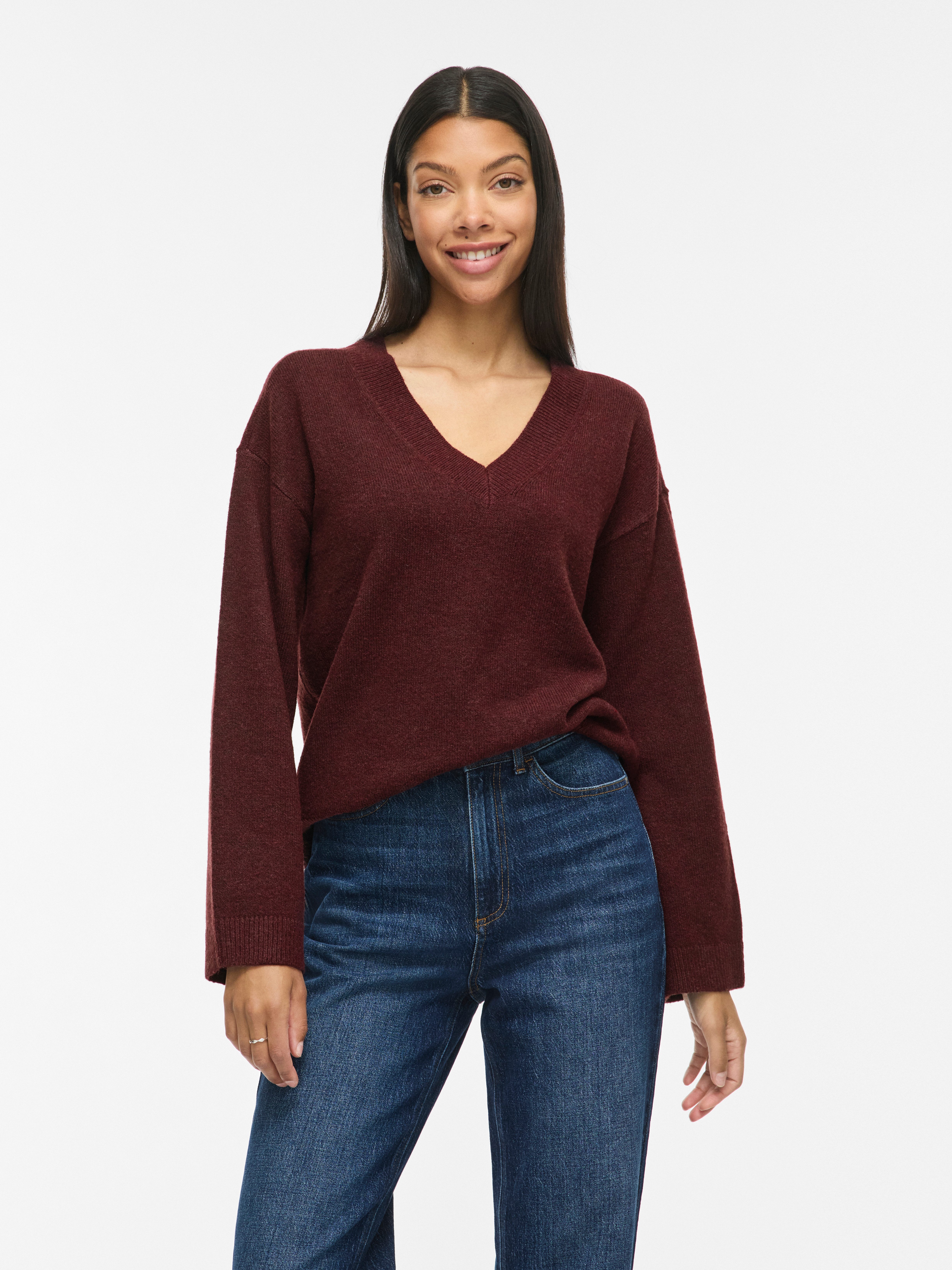 Vila Strickpullover VILIGA L/S REV V-NECK KNIT TOP - NOOS Regular Fit, aus Materialmix mit elastischen Eigenschaften