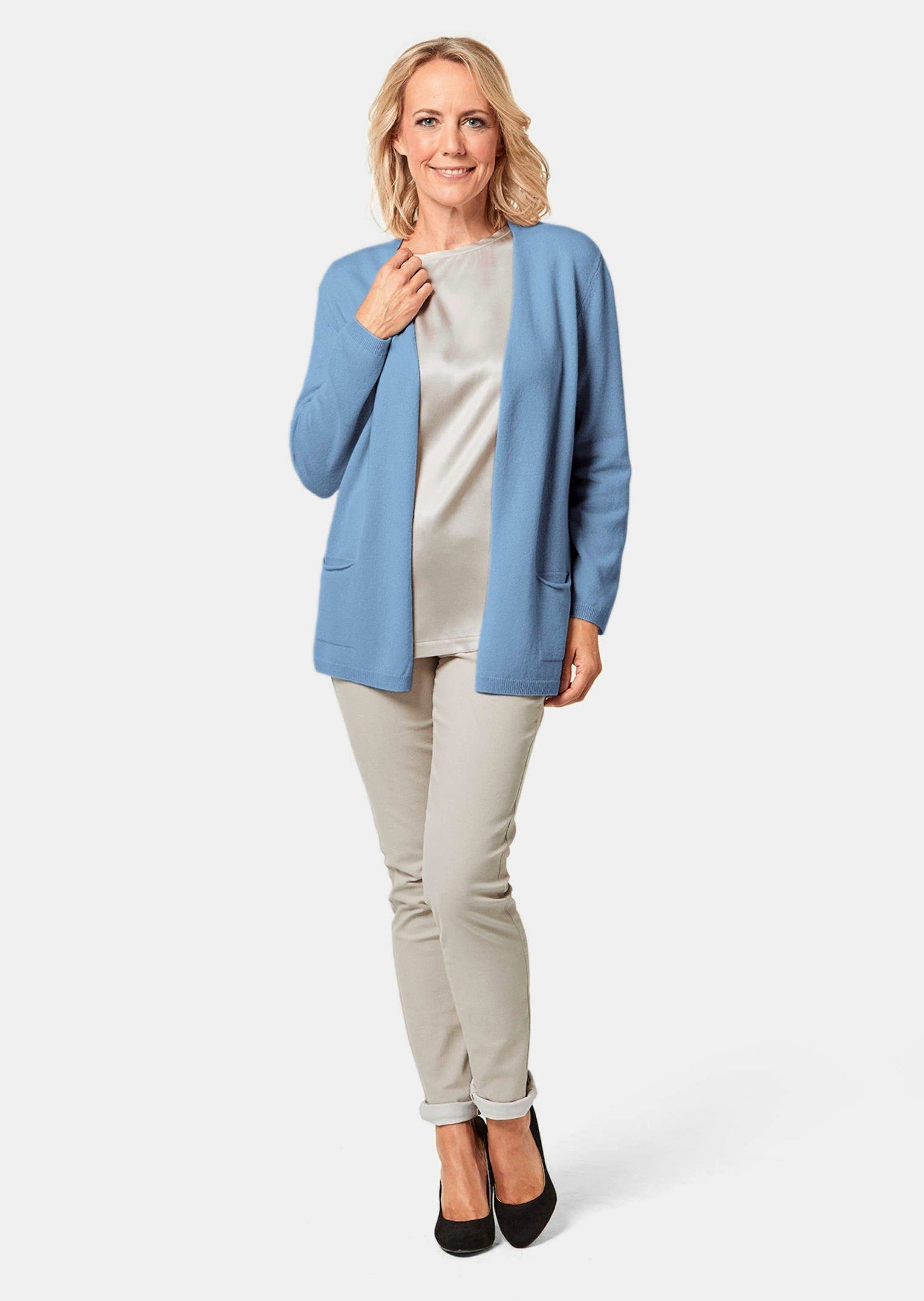 GOLDNER Strickjacke Cardigan in langer offener Form Elegante Longjacke aus 100% Kaschmir für kühle Tage