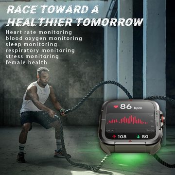 vvituaC Fur Herren Mit Pulsmesser Schlafmonitor, Schrittzähler,Fitness Tracker Smartwatch (1.8 Zoll, Android IOS), mit Telefonfunktion,Militär mit Alexa 100 Sportmodi IP68 Wasserdicht