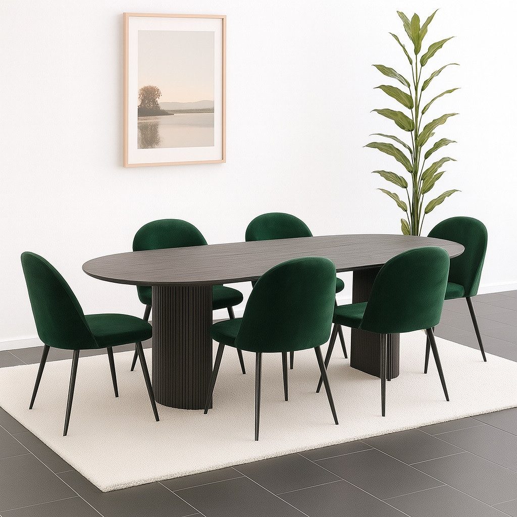 ebuy24 Essgruppe Kyoto Essgruppe Esstisch dunkelbraun, 6 Stühle aus, (7-tlg)