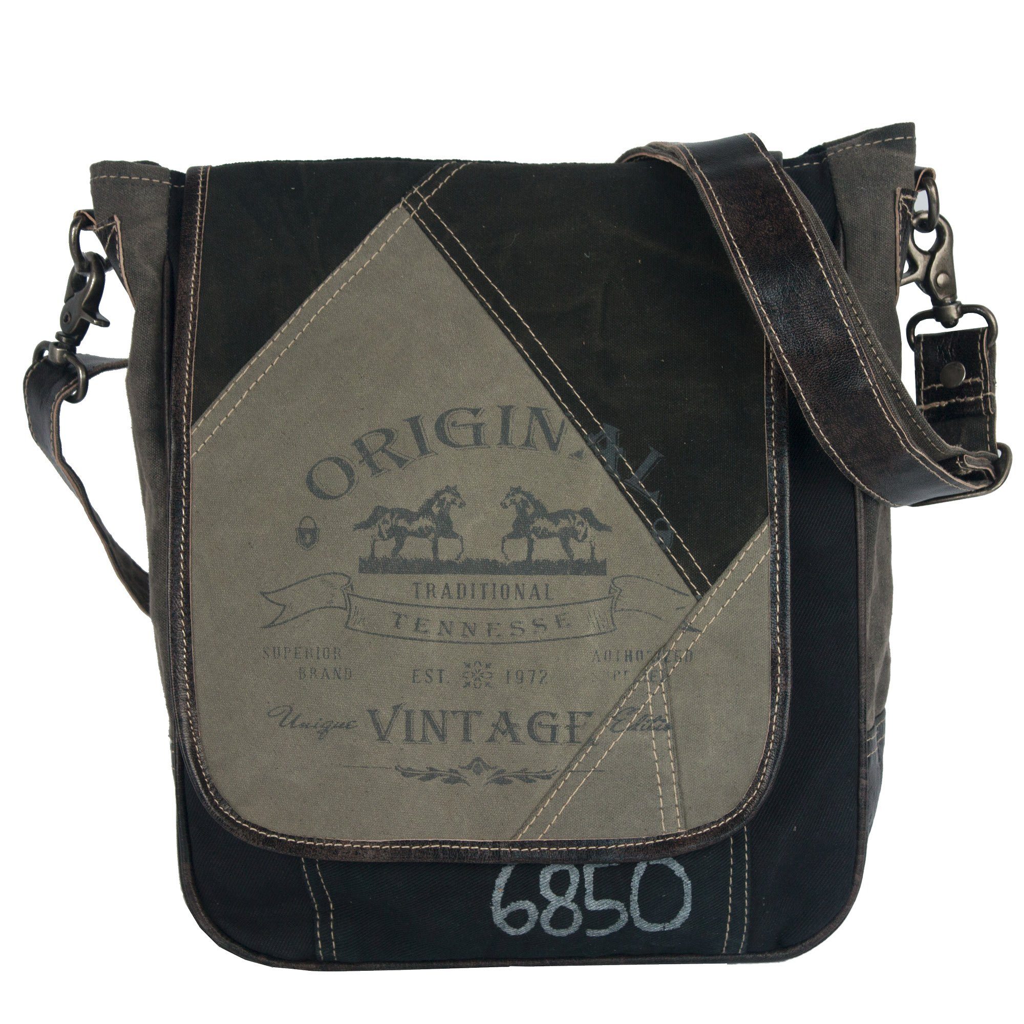 Sunsa Umhängetasche Große Messenger bag . Schwarze Tasche mit Pferde Aufdruck. Canvas Umhängetasche A4 geeignet 52498