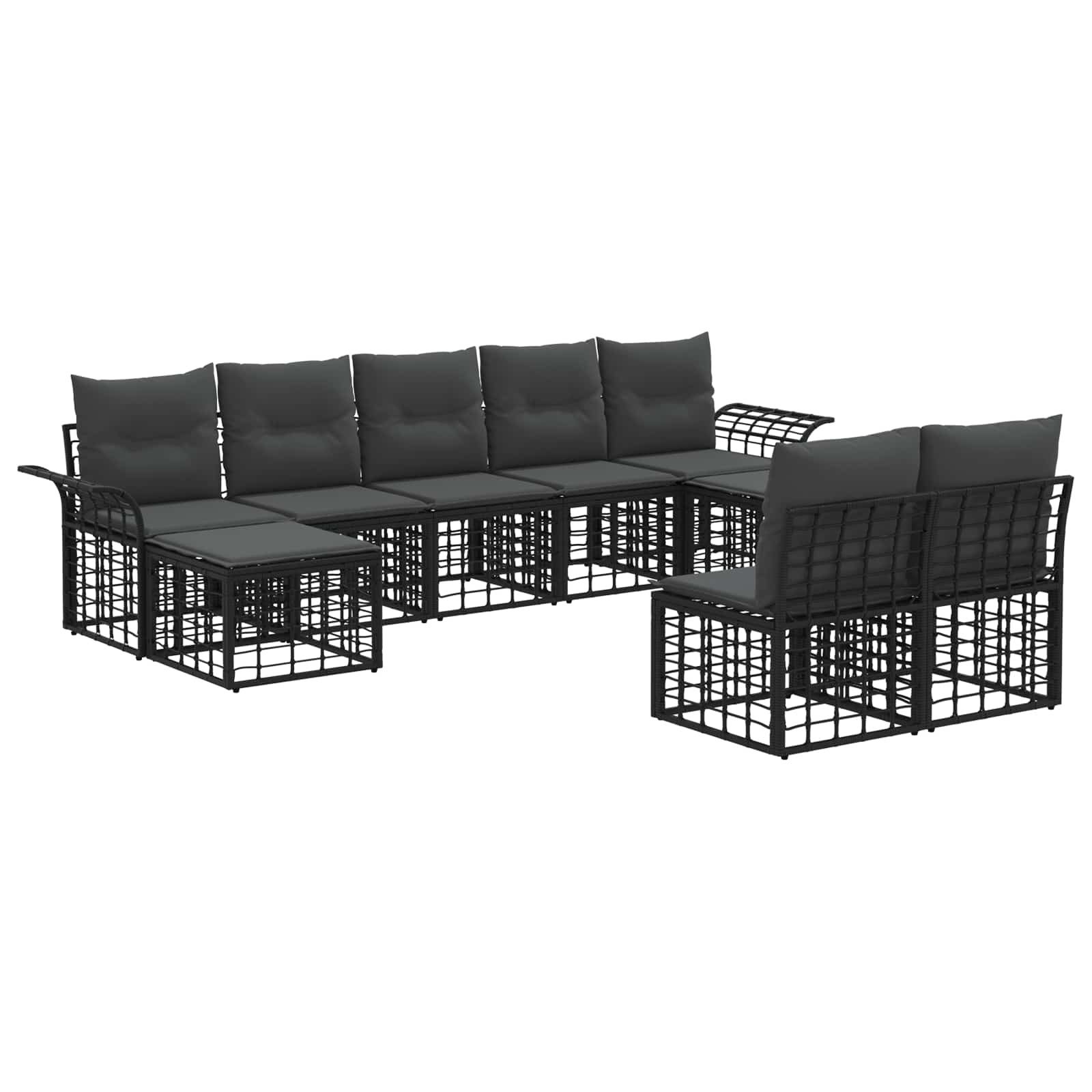 vidaXL Gartenlounge-Set Outdoor-Sofagarnitur 9 pcs Schwarz und Dunkelgrau Polyester, (9-tlg)