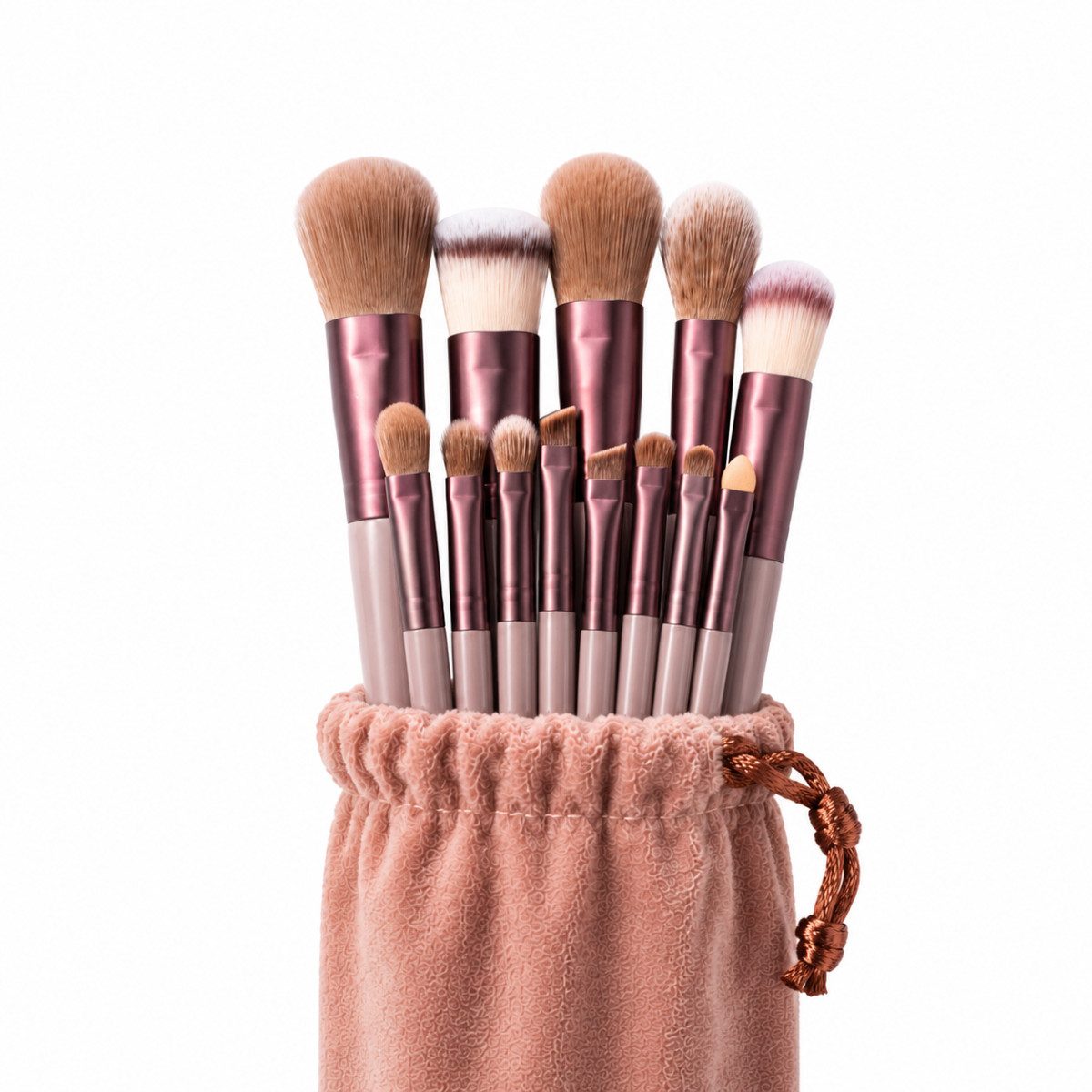 R2 Invest Kosmetikpinsel-Set Make up Pinsel Set 13 teilig mit Aufbewahrungsbeutel Rosa, 13 tlg.