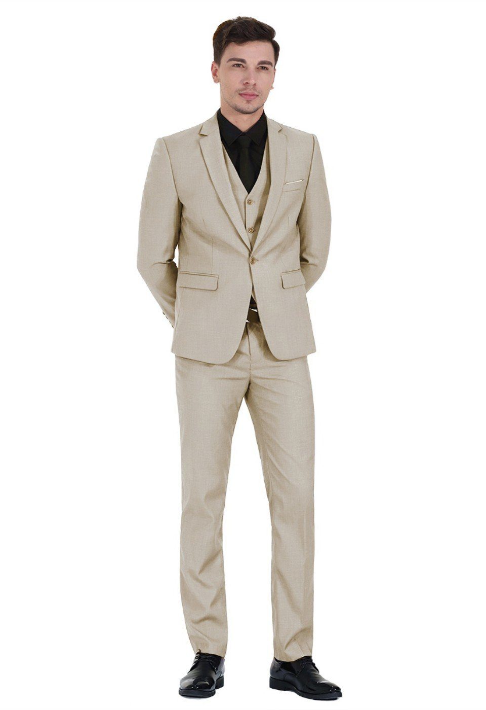 Allthemen Anzug (3 tlg, Sakko & Weste & Hose) Slim Fit Herrenanzug für Business