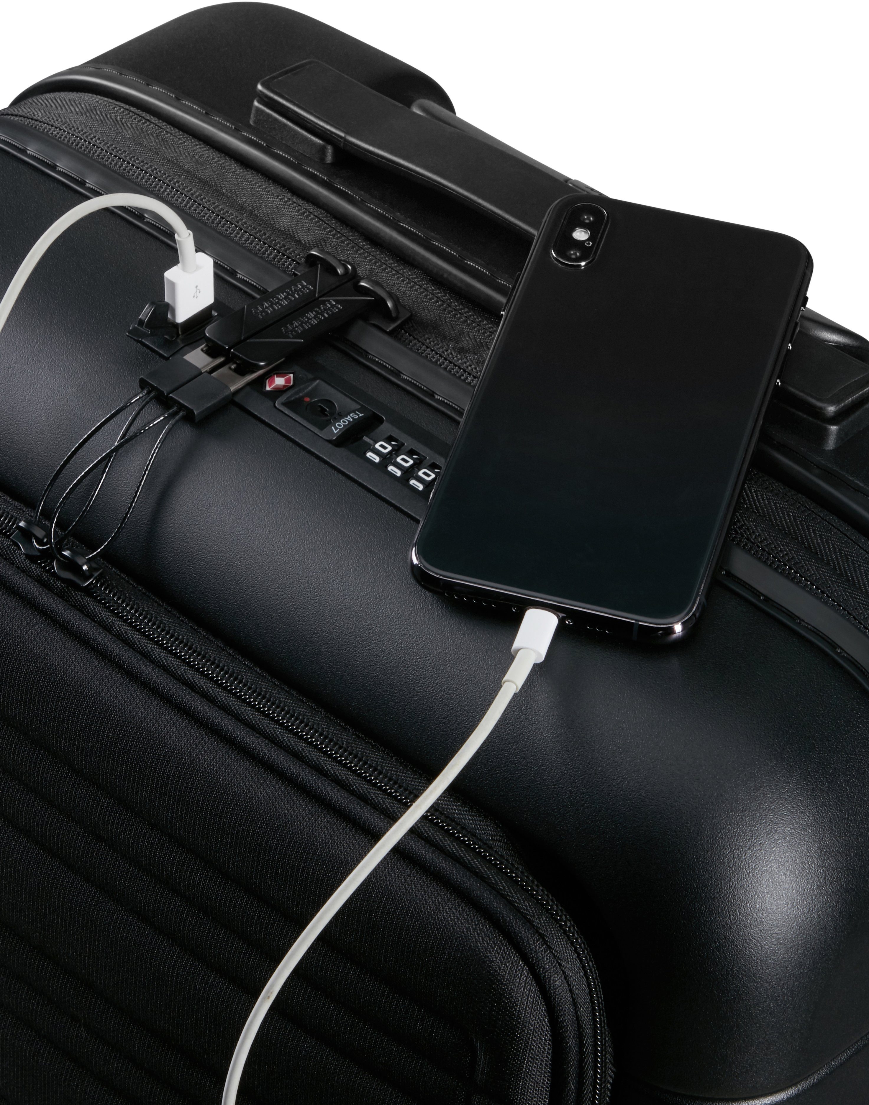 American Tourister® Novastream smart, Slate cm, Volumenerweiterung Dark mit USB-Schleuse Hartschalen-Trolley 55 und