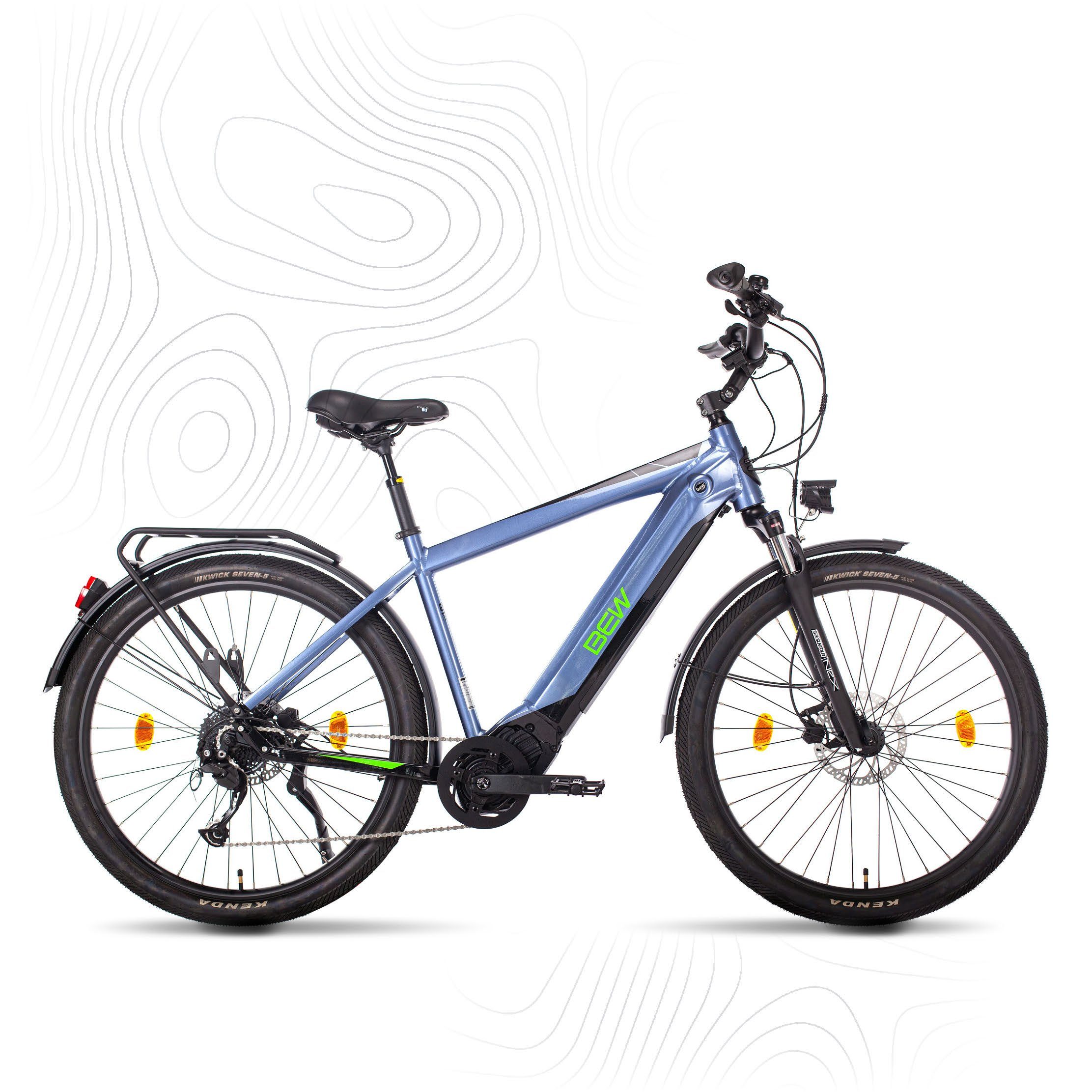 BEW E-Bike Trekkingbike A7 Herren Mittelmotor, 9 km Zoll Mittelmotor 95Nm Lichtsensor, LCD-Display, Gang Kettenschaltung, Wh 48V Shimano, 804 27,5 Bafang 100 Reichweite, Akku