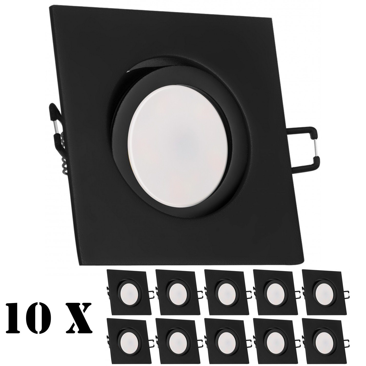 LEDANDO LED Einbaustrahler 10er Einbaustrahler Set in Leuchtm extra 5W matt flach LED schwarz mit