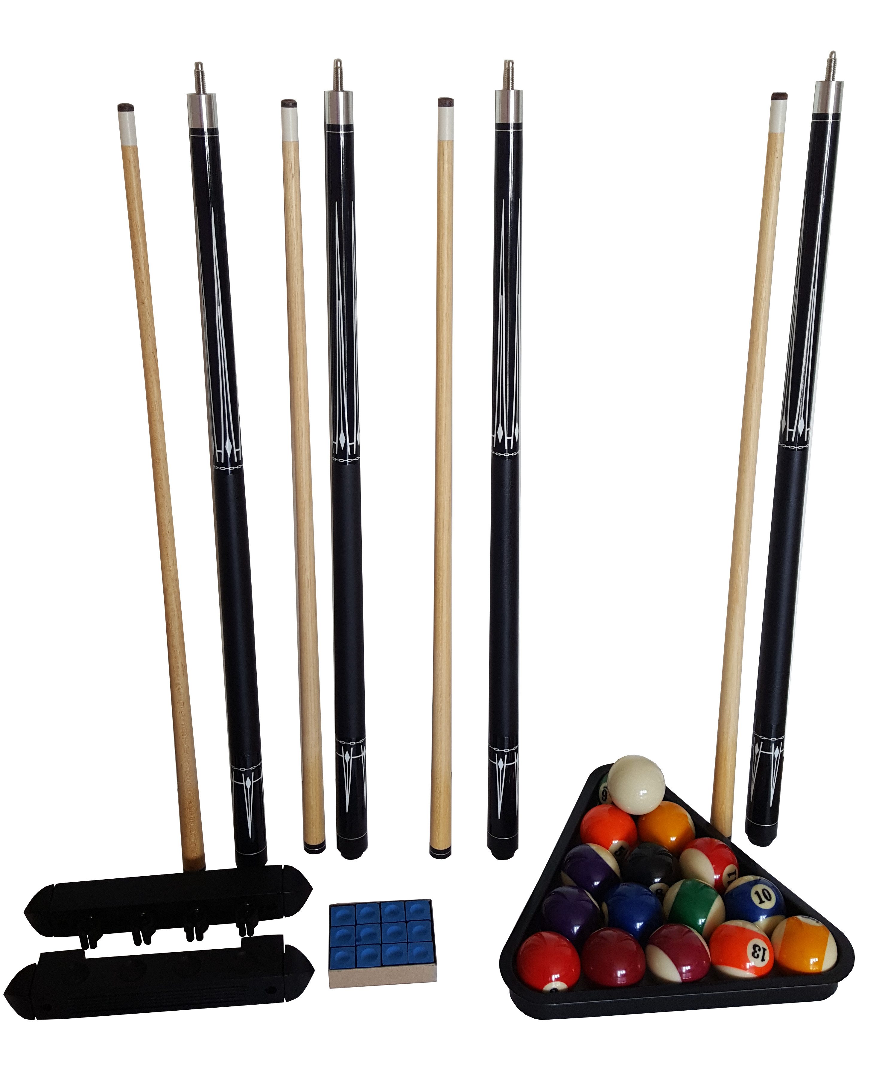 John West Billardqueue Billard Komplett Set - 4 Queues, Kugeln, Triangel, Wandhalter