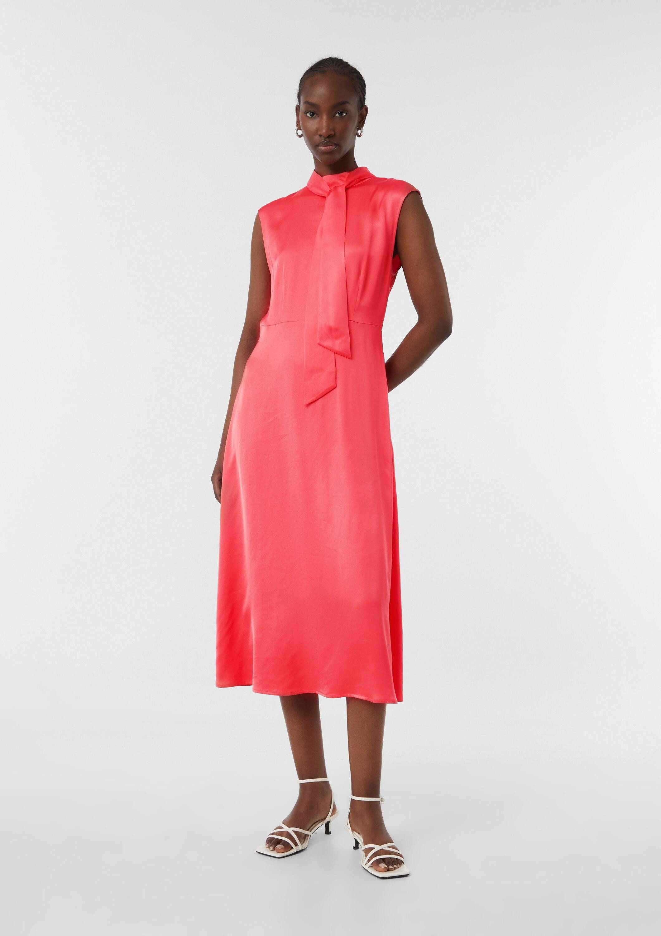 comma Midikleid Kleid Ausgestelltes Satinkleid in Midilänge mit Bindedetail