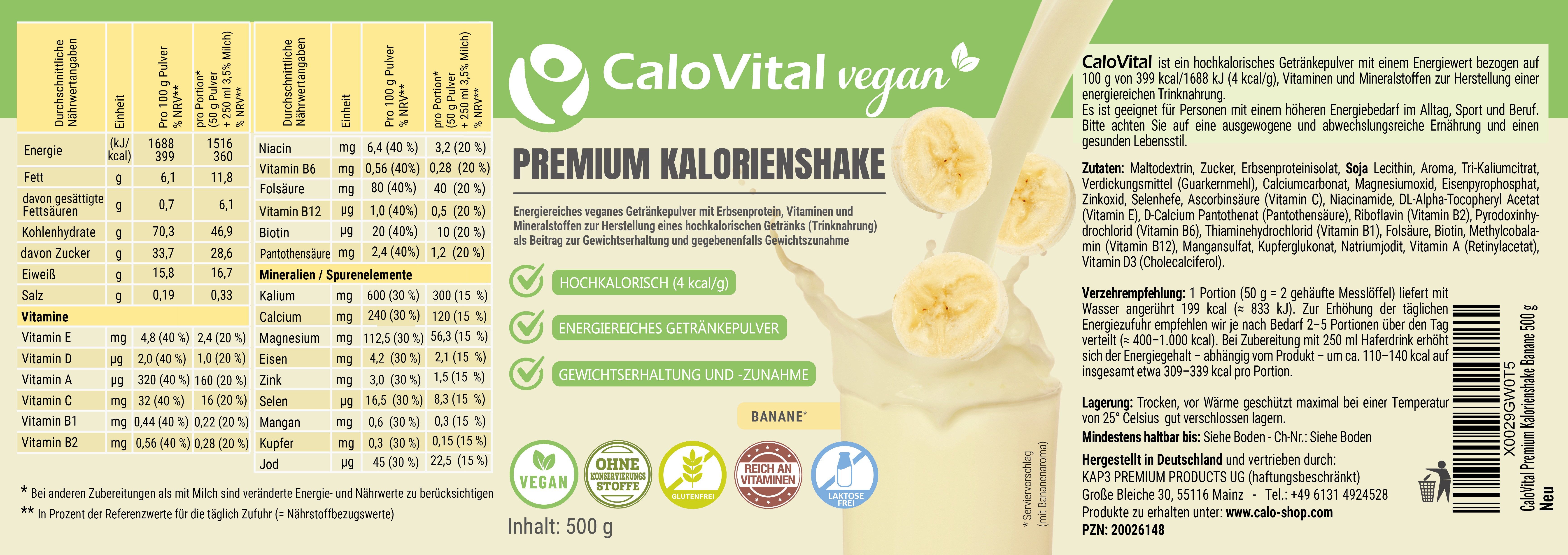 CaloVital Zunehmen Hochkalorische Trinknahrung Vegane Kalorien CaloVital 500g Pulver, 500 g