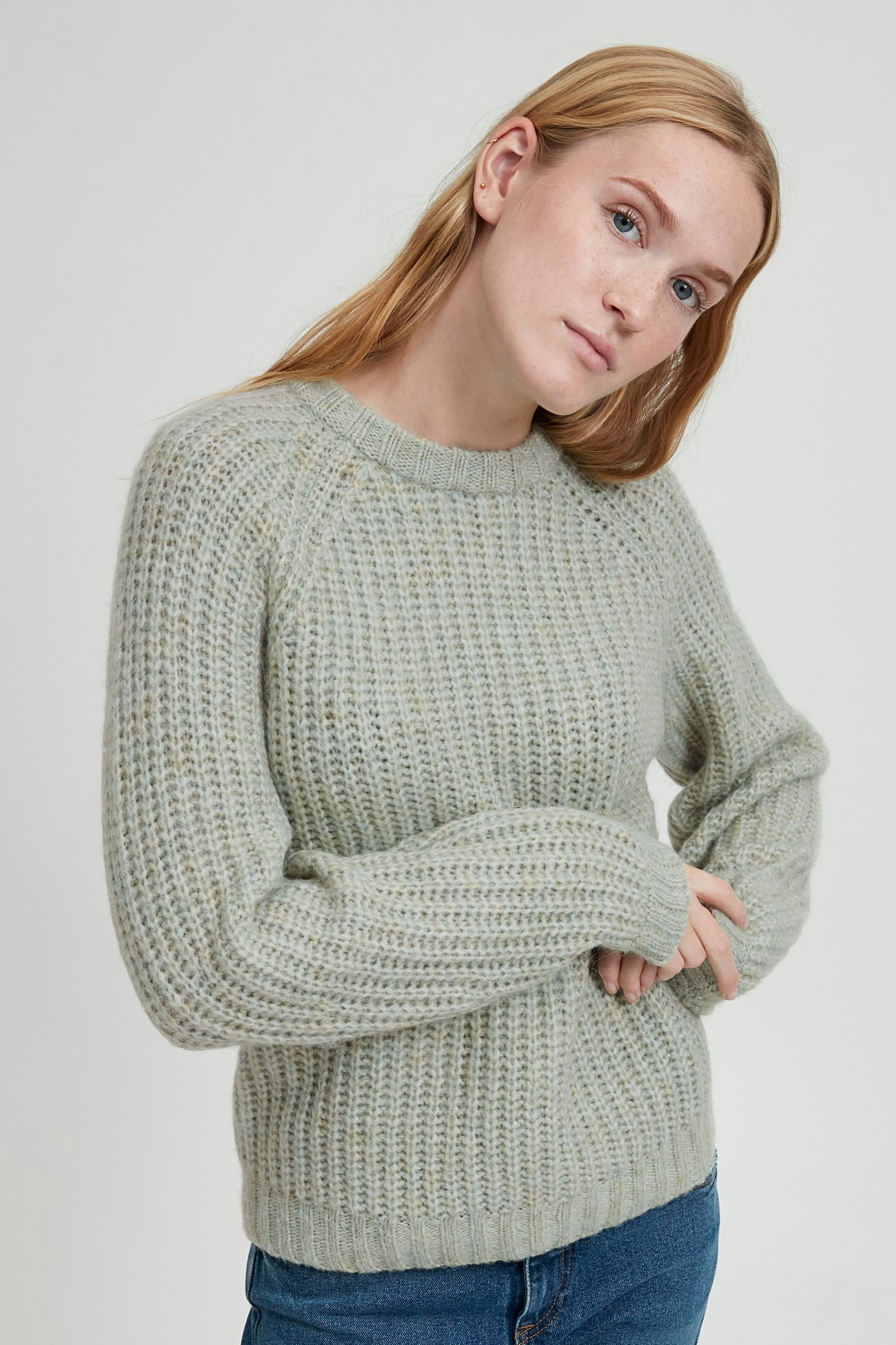 b.young Strickpullover BYOKSANA JUMPER 3 - 20810772 Strickpullover mit Rundhalsausschnitt Desert Sage Melange (1601101)