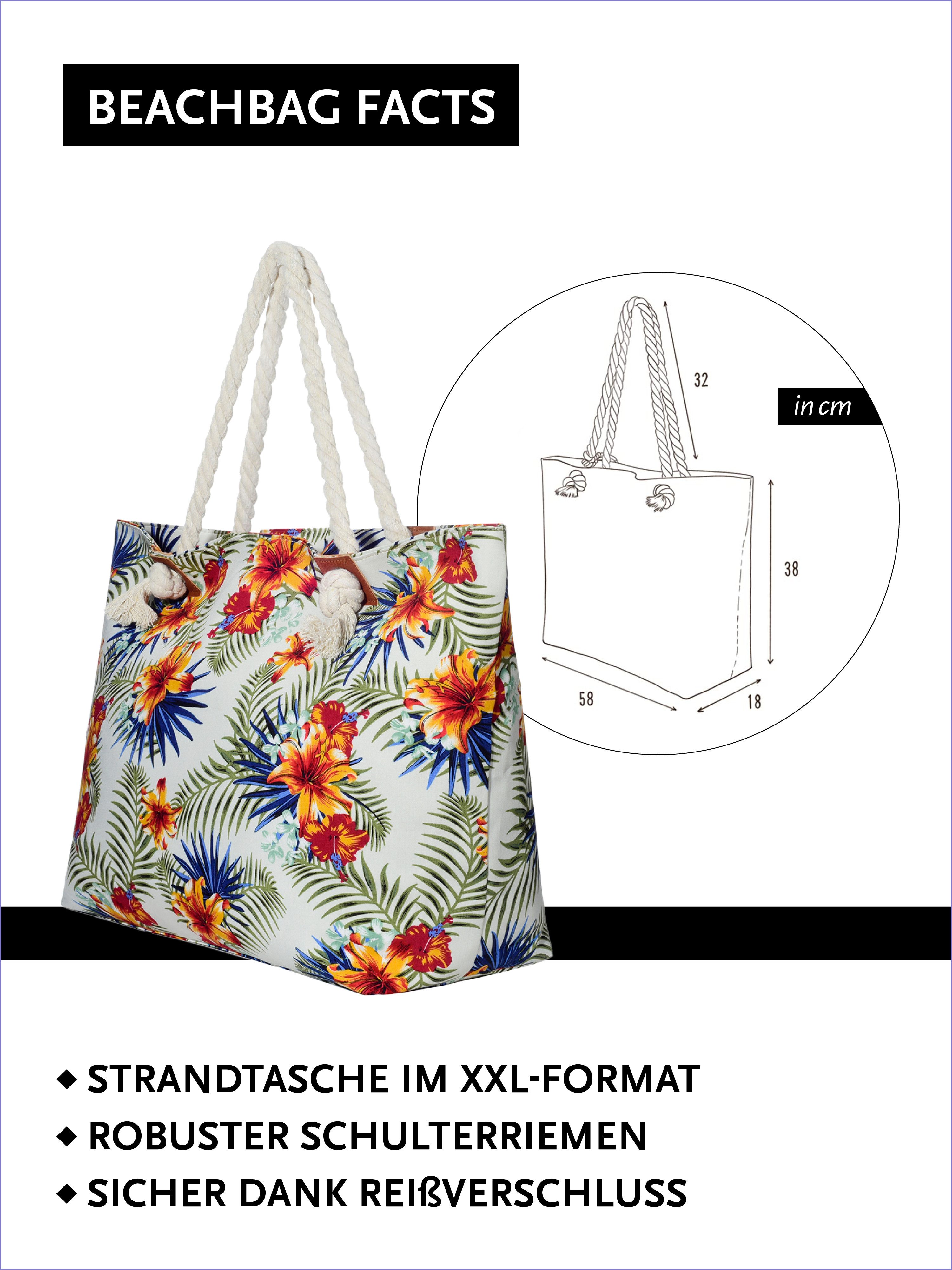 DonDon Strandtasche Shopper Schultertasche Beach Style (2-tlg), Große Strandtasche, mit Reißverschluss, tolle Motive