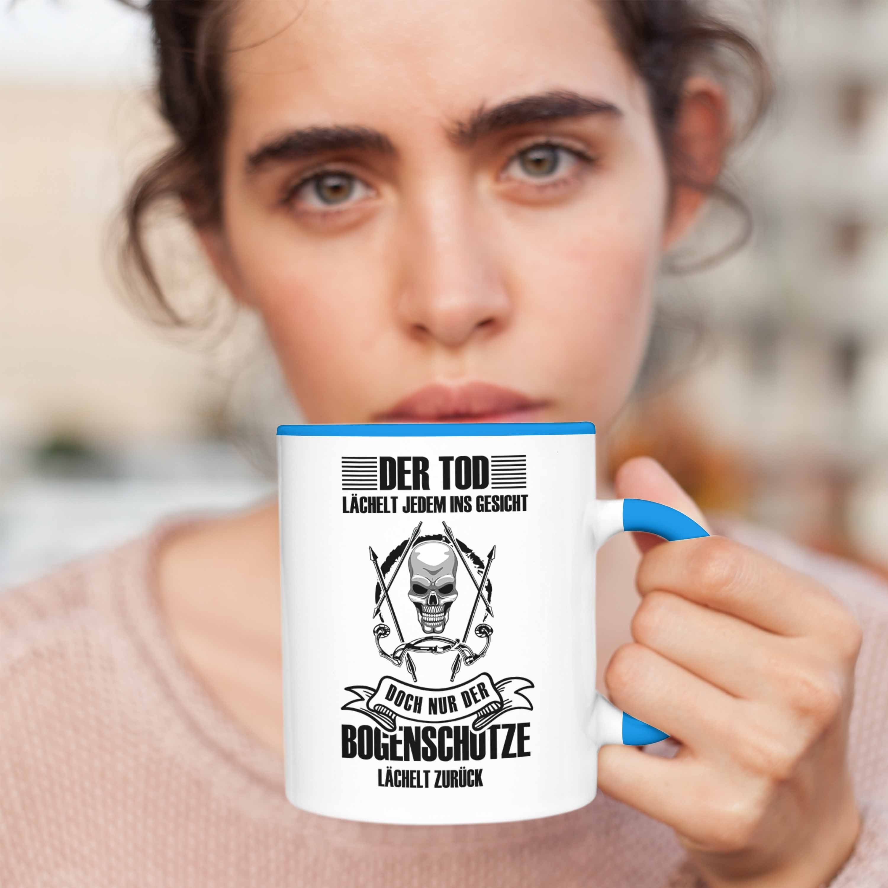 Geschenkidee Bogenschützen Tasse Bogenschießen Tasse Pfeil Blau Trendation für B und Lustige