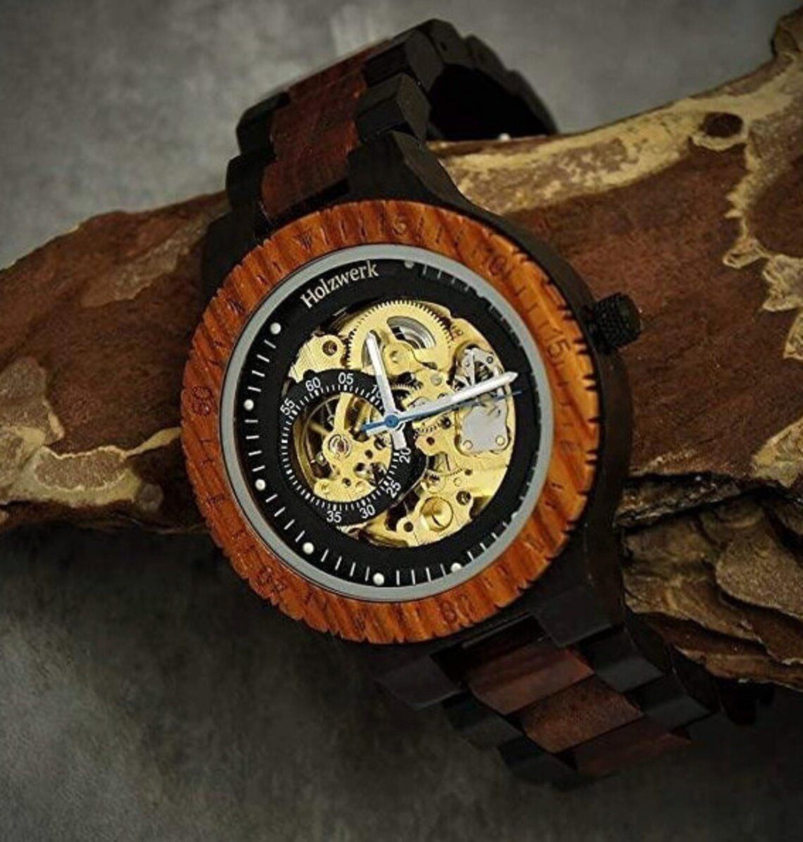 Holzwerk Mechanische Uhr Herren Automatik Holz Armband Uhr, (inklusive Armbandkürzer), Holz Unikate, ideal auch als Geschenk, mechanisches Uhrwerk