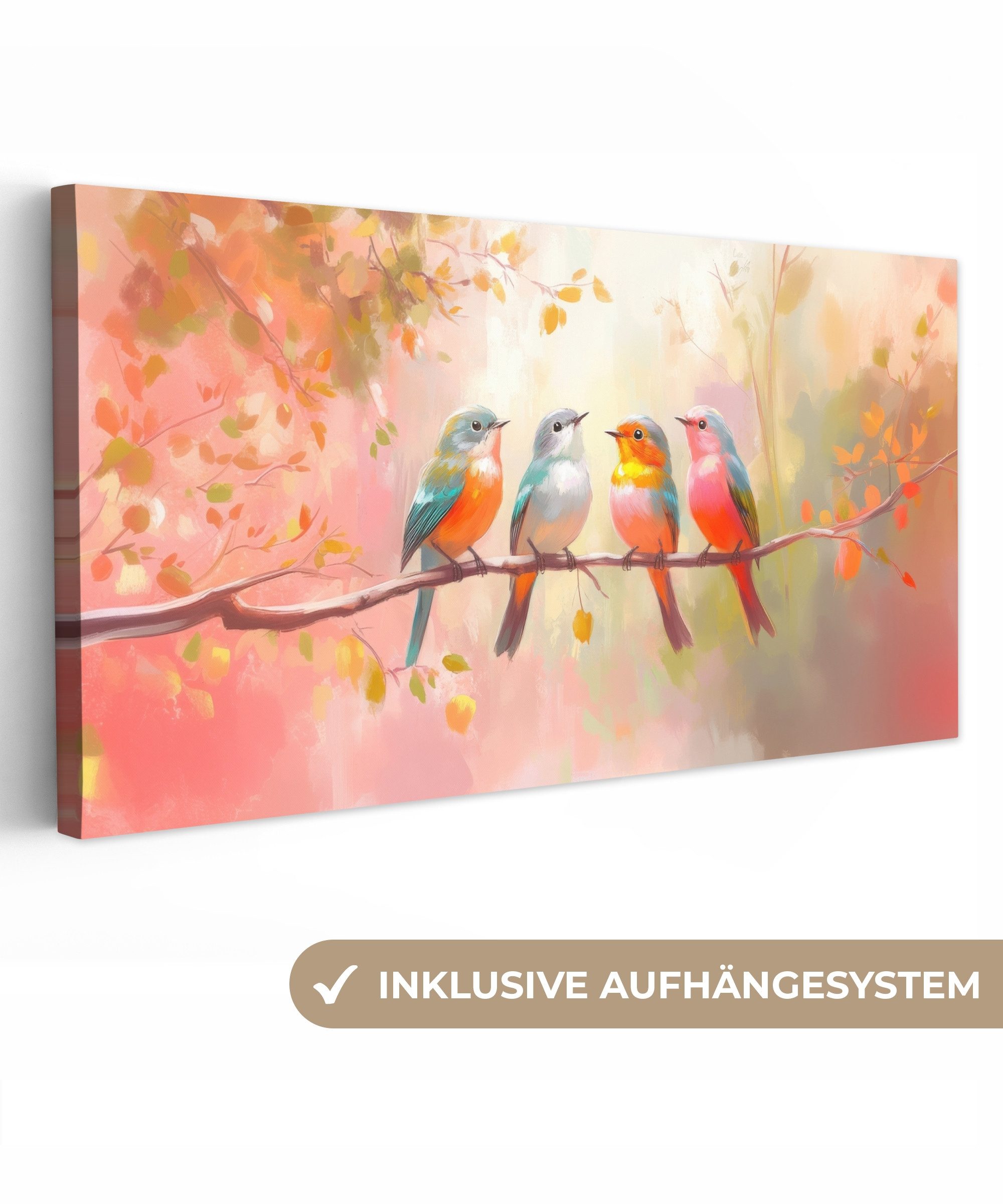 OneMillionCanvasses® Leinwandbild Panorama Vögel - Bunt günstig online kaufen