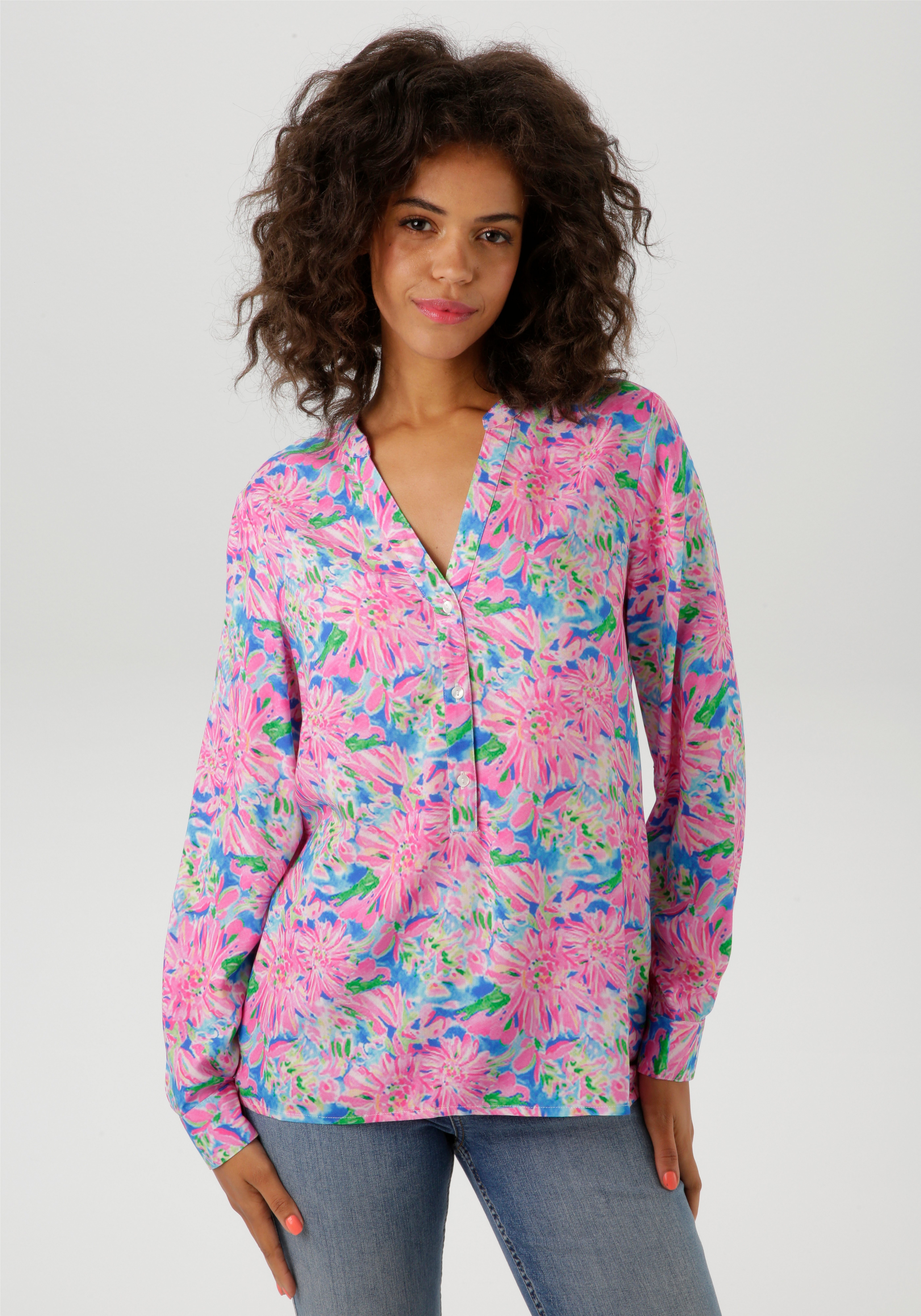 Aniston CASUAL Schlupfbluse, mit farbenfrohem, malerischen Blumendruck günstig online kaufen