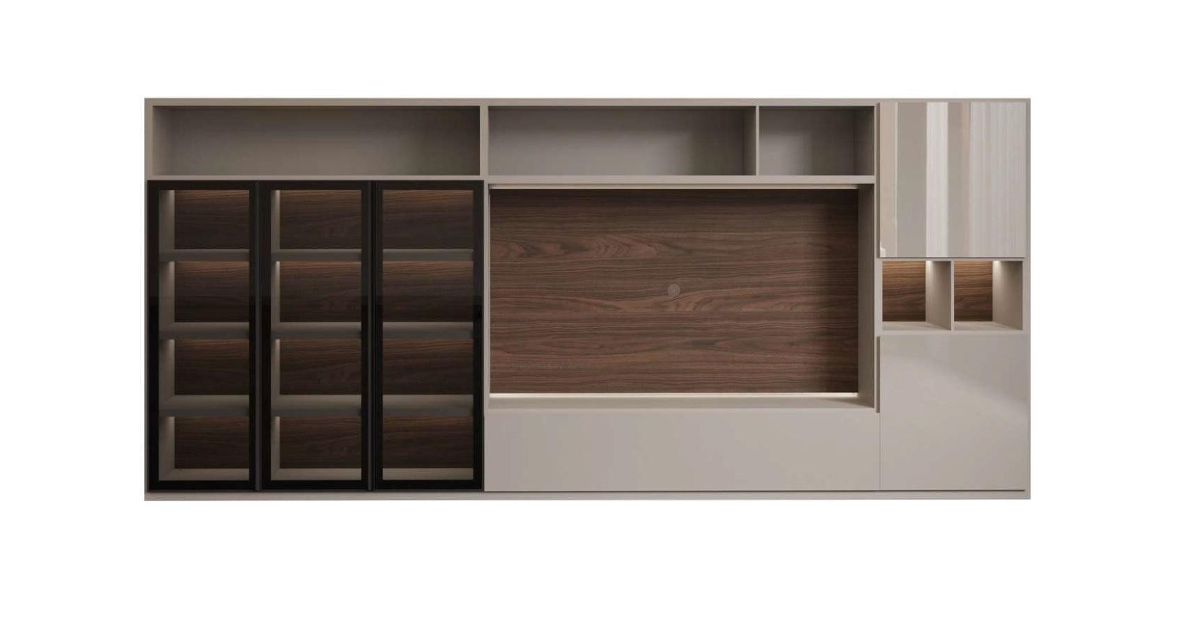 JVmoebel Wohnwand Moderne Wohnwand aus weißem Holz und Glas im eleganten Design, (Wohnwand), Made in Europa