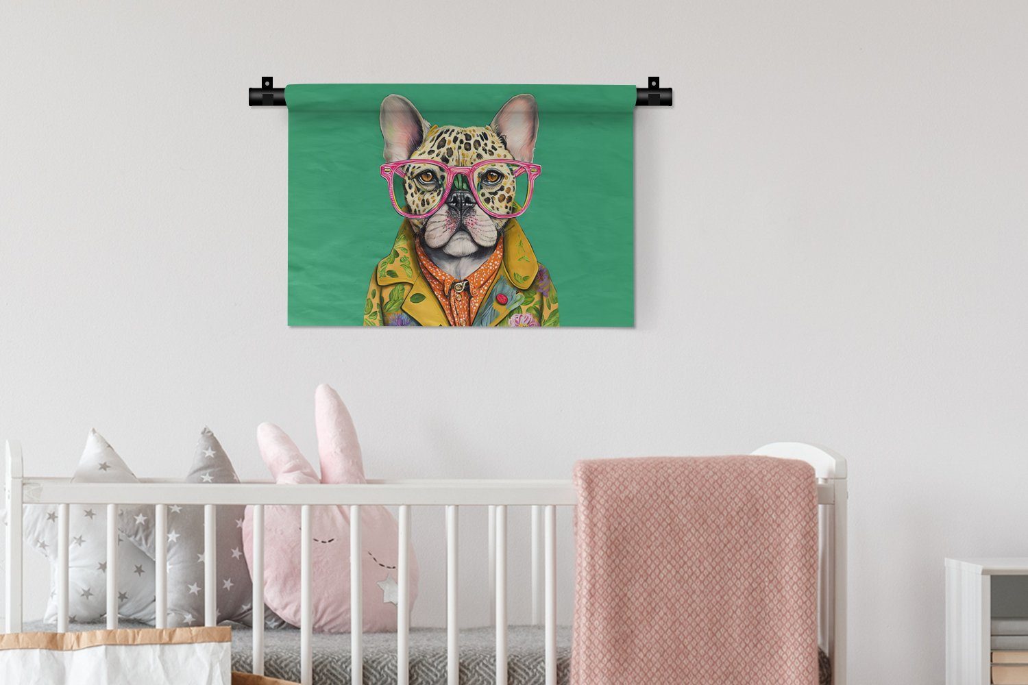- - Wohnzimmer, Hund Bulldogge - Tiere, MuchoWow Wanddekoobjekt Kinderzimmer Schlafzimmer, Brille Wandbehang, Kleid, Wanddeko für Design -