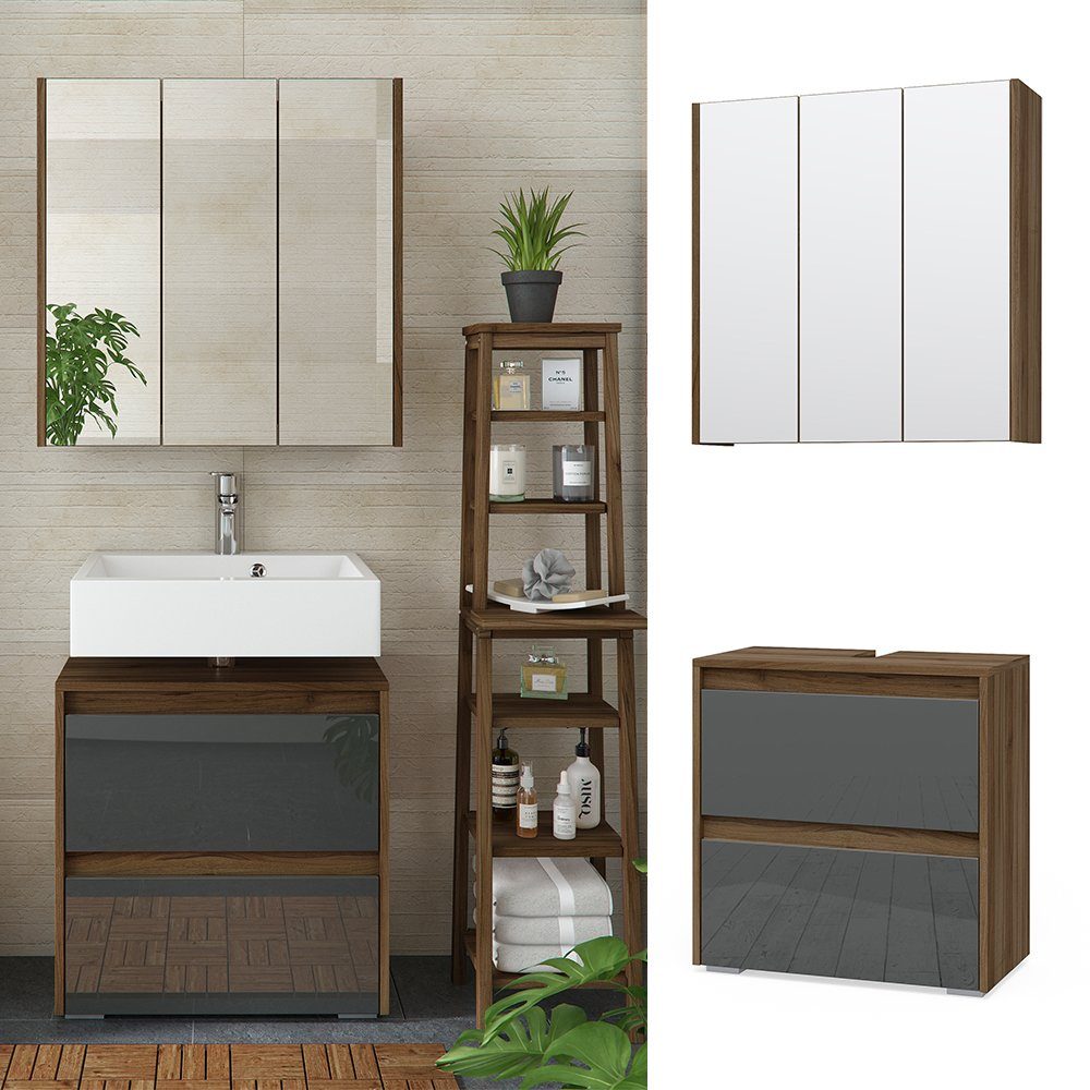 Vicco Badmöbel-Set Majest, Anthrazit/Nussbaum, 2 Teile, (2-er Set, 2-St., 2 günstig online kaufen
