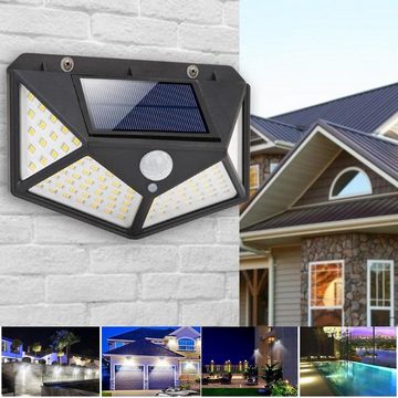 LETGOSPT Außen-Wandleuchte Solar Wandleuchte für Außen, 100 LED Solarleuchte mit Bewegungsmelder, LED fest integriert, Tageslichtweiß, 270 ° Vierseitige Beleuchtung