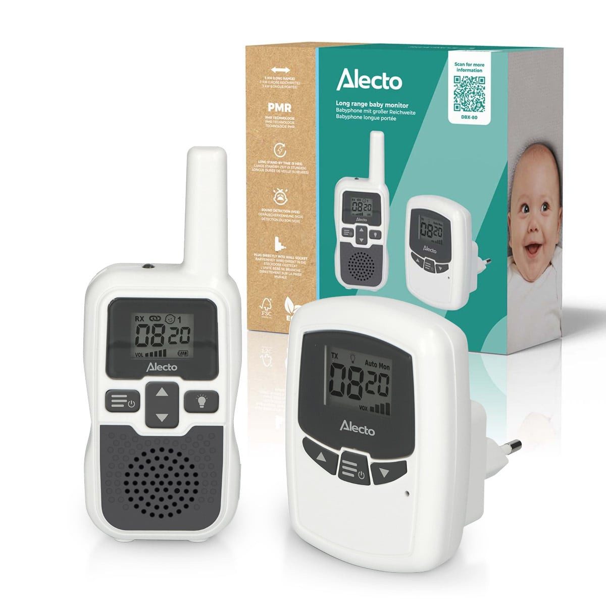 Alecto Video-Babyphone DBX-80, 1-tlg., Reichweite bis zu 3000 m, VOX-Funktion, einfaches Einstecken