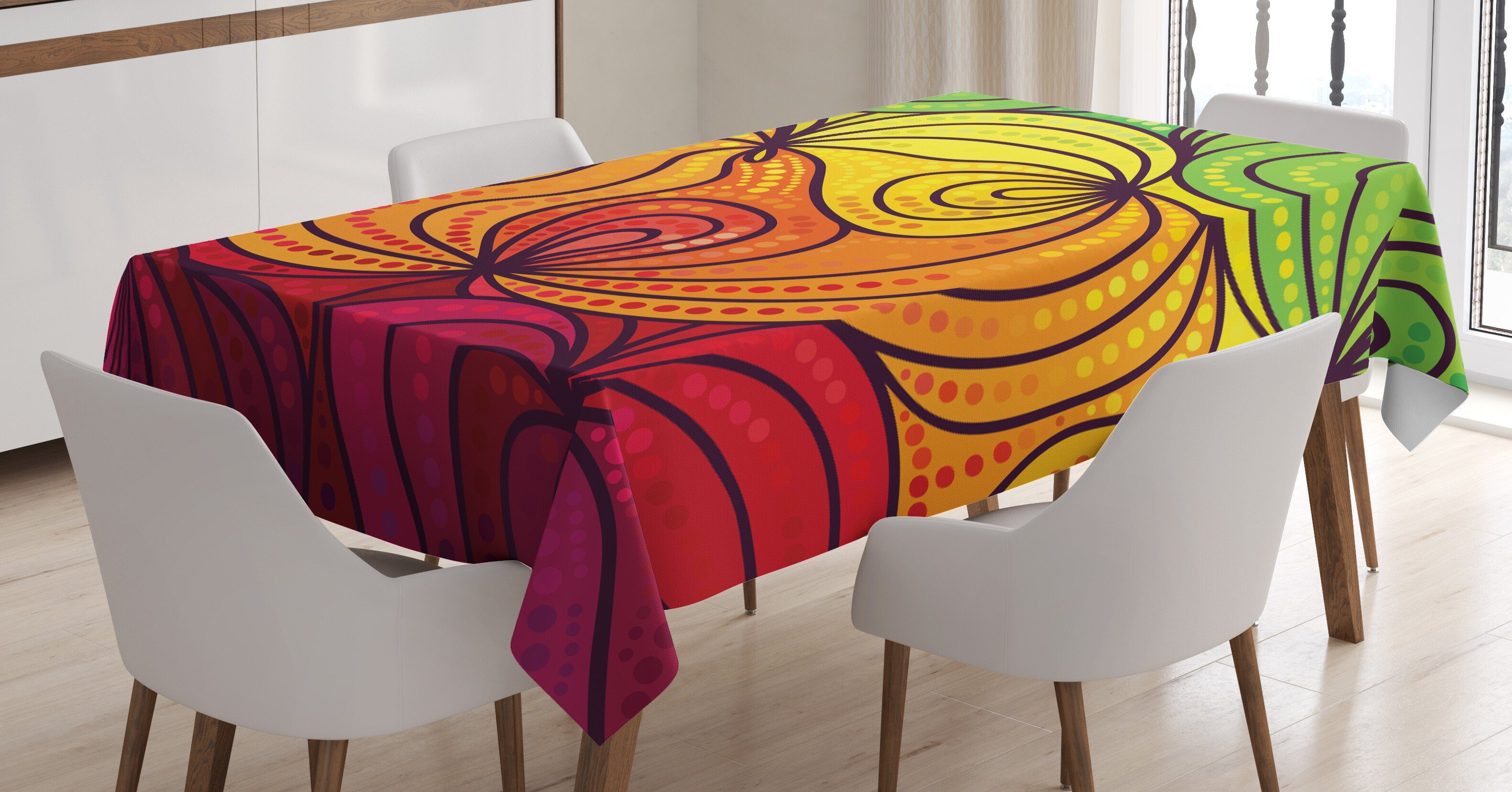 Abakuhaus Tischdecke Farbfest Waschbar Für den Außen Bereich geeignet Klare Farben, Abstrakt Bunte verschlungene Linien