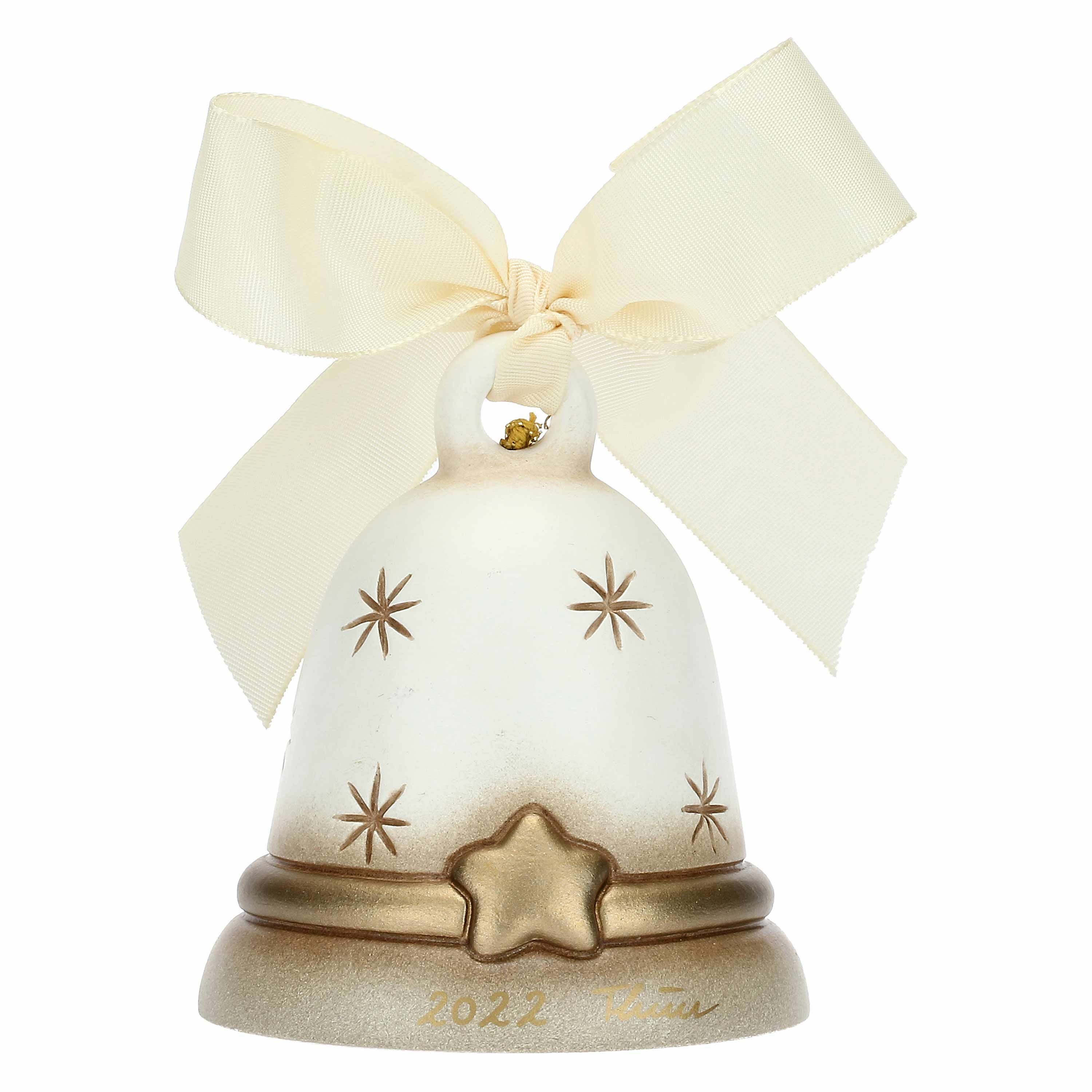 THUN SpA Christbaumschmuck THUN Glocke Engel mit Stern Weiß Weihnachten Dekoration Keramik H 8cm (1-tlg), handbemalt
