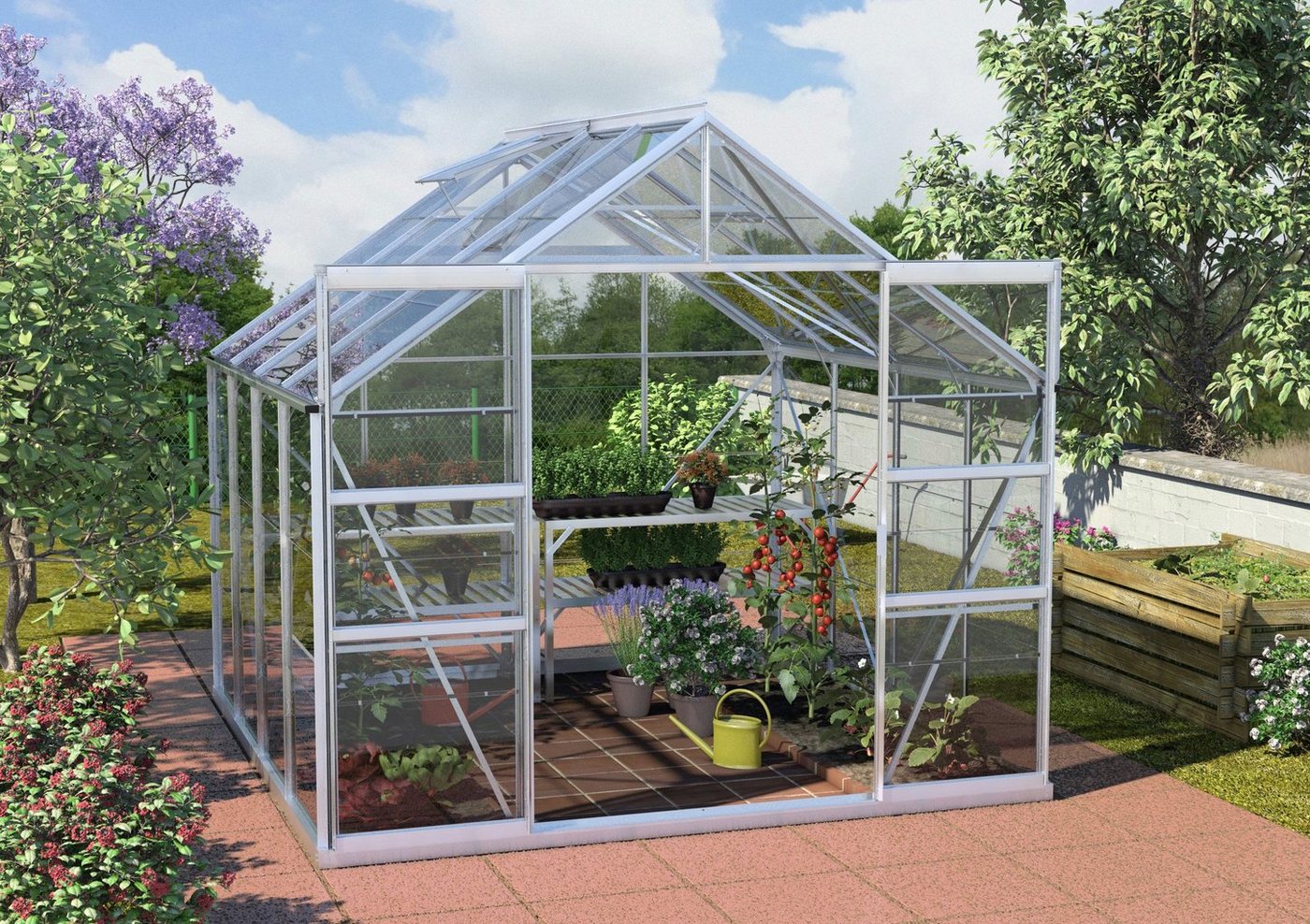 KONIFERA Gewächshaus Calisto 6700, BxTxH: 257 x 258 x 232 cm, 3 mm Wandstärke, Set, mit Fundamentrahmen, Sicherheitsglas silberfarben | Rabatt: 14% KONIFERA Gewächshaus Calisto 6700, BxTxH: 257 x 258 x 232 cm, 3 mm Wandstärke, Set, mit Fundamentrahmen, Sicherheitsglas silberfarben | Rabatt: 14%