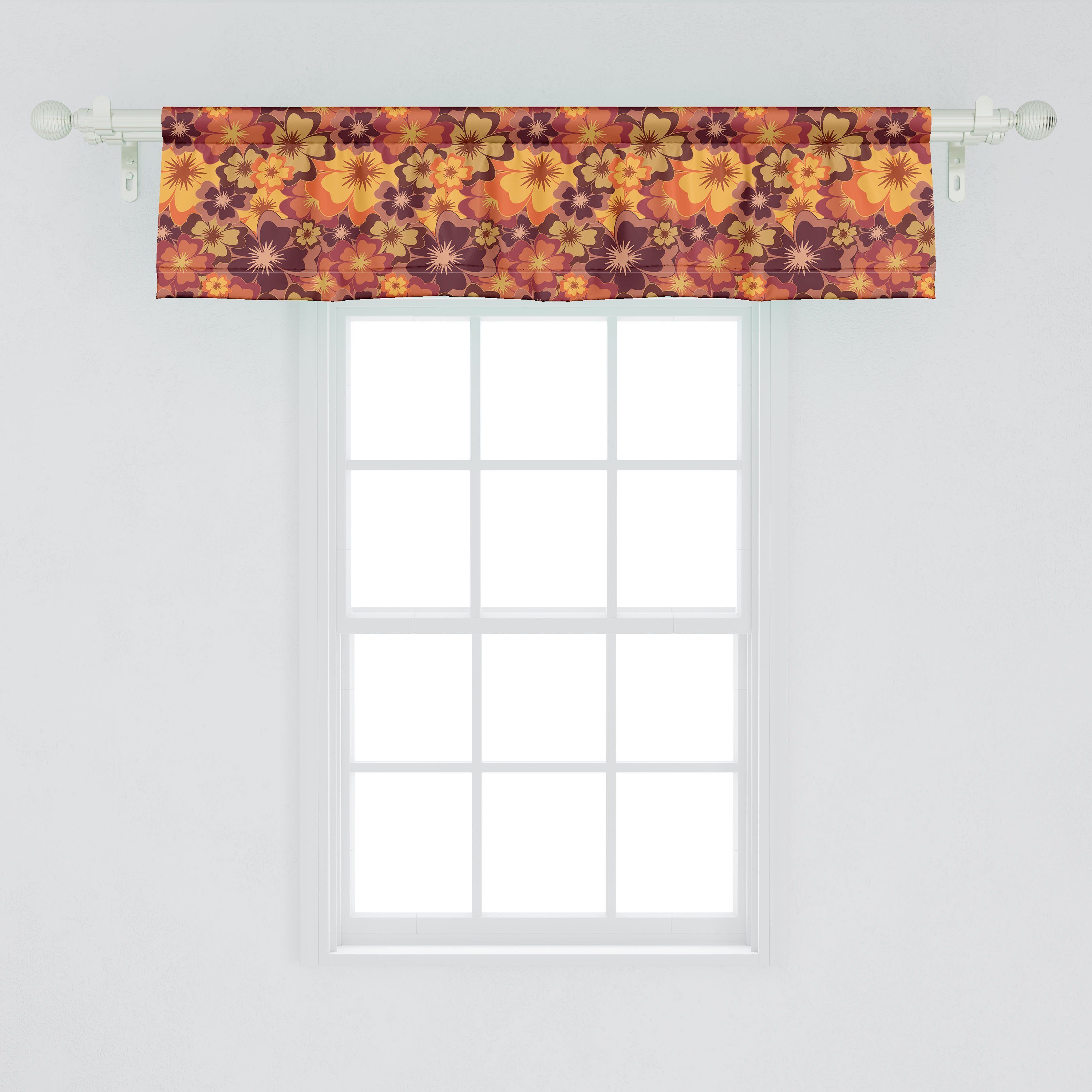 mit Stangentasche, Microfaser, Abakuhaus, Blumen Küche Dekor Herbstes Blumen Volant Scheibengardine für Vorhang Schlafzimmer des Art-Kunst