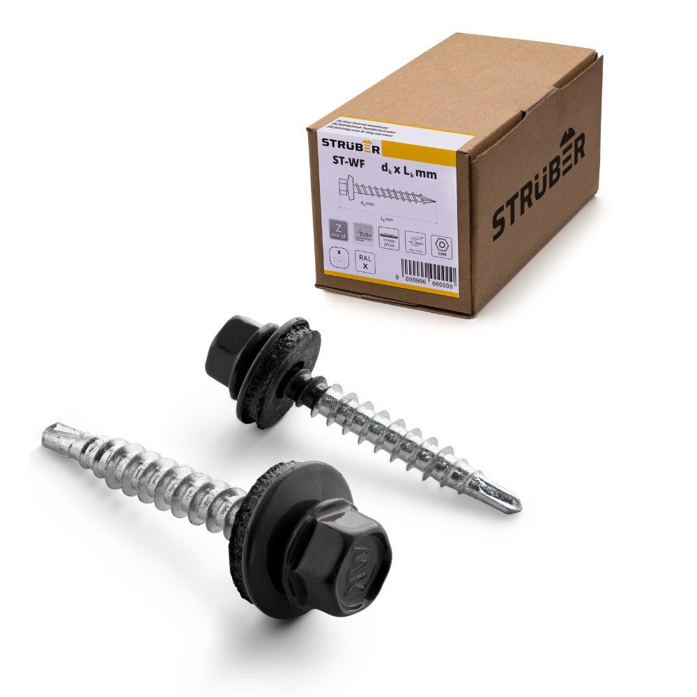 STRÜBER Schrauben- und Dübel-Set Trapezblechschrauben - Selbstbohrende Bohrschrauben mit Dichtscheibe, (250 St)