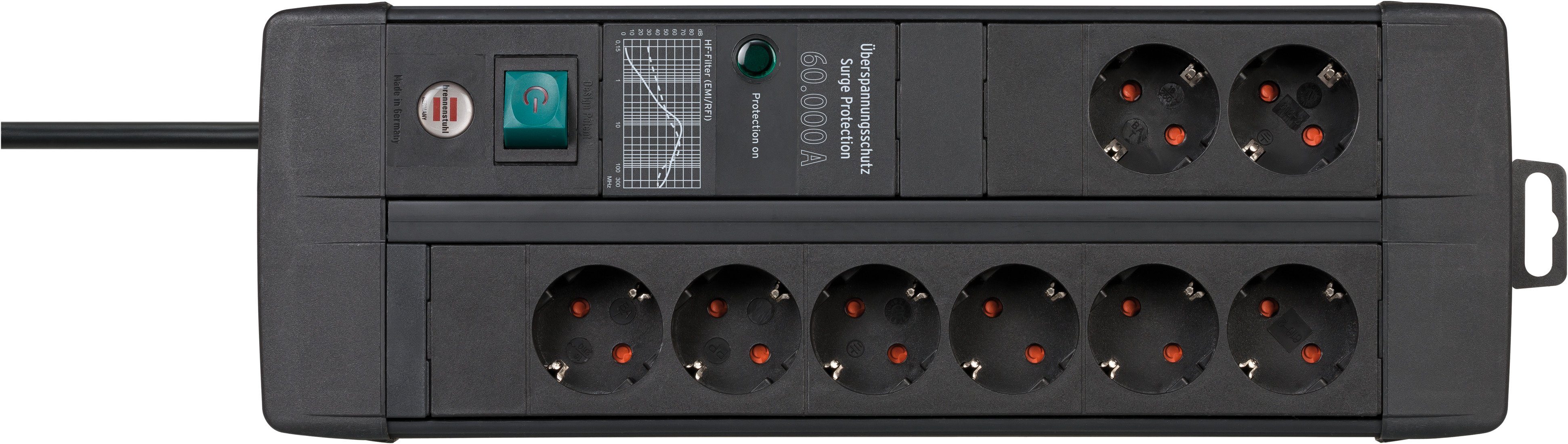 Brennenstuhl Premium-Line Steckdosenleiste 8-fach (Kabellänge 3 m), mit Überspannungsschutz und Schalter
