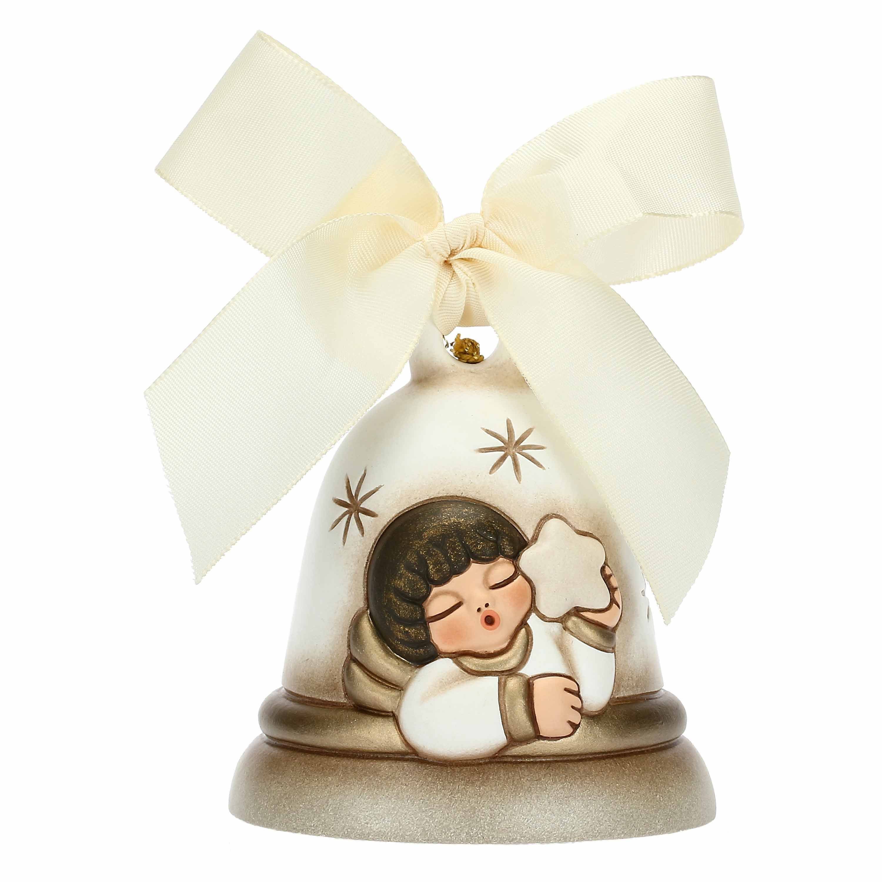 THUN SpA Christbaumschmuck THUN Glocke Engel mit Stern Weiß Weihnachten Dekoration Keramik H 8cm (1-tlg), handbemalt